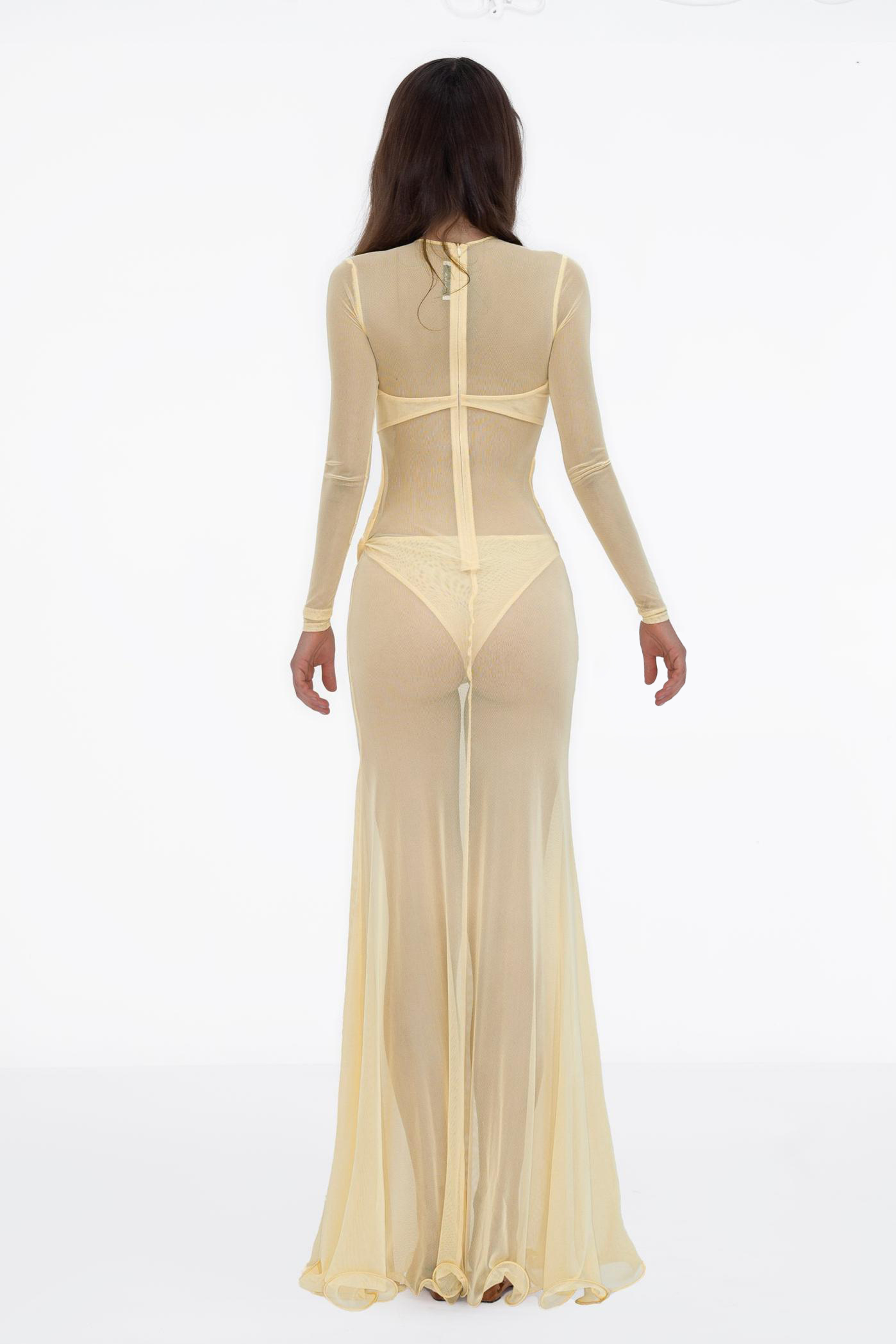 Mesh Splicing Lace Cut-Out Maxi Dress