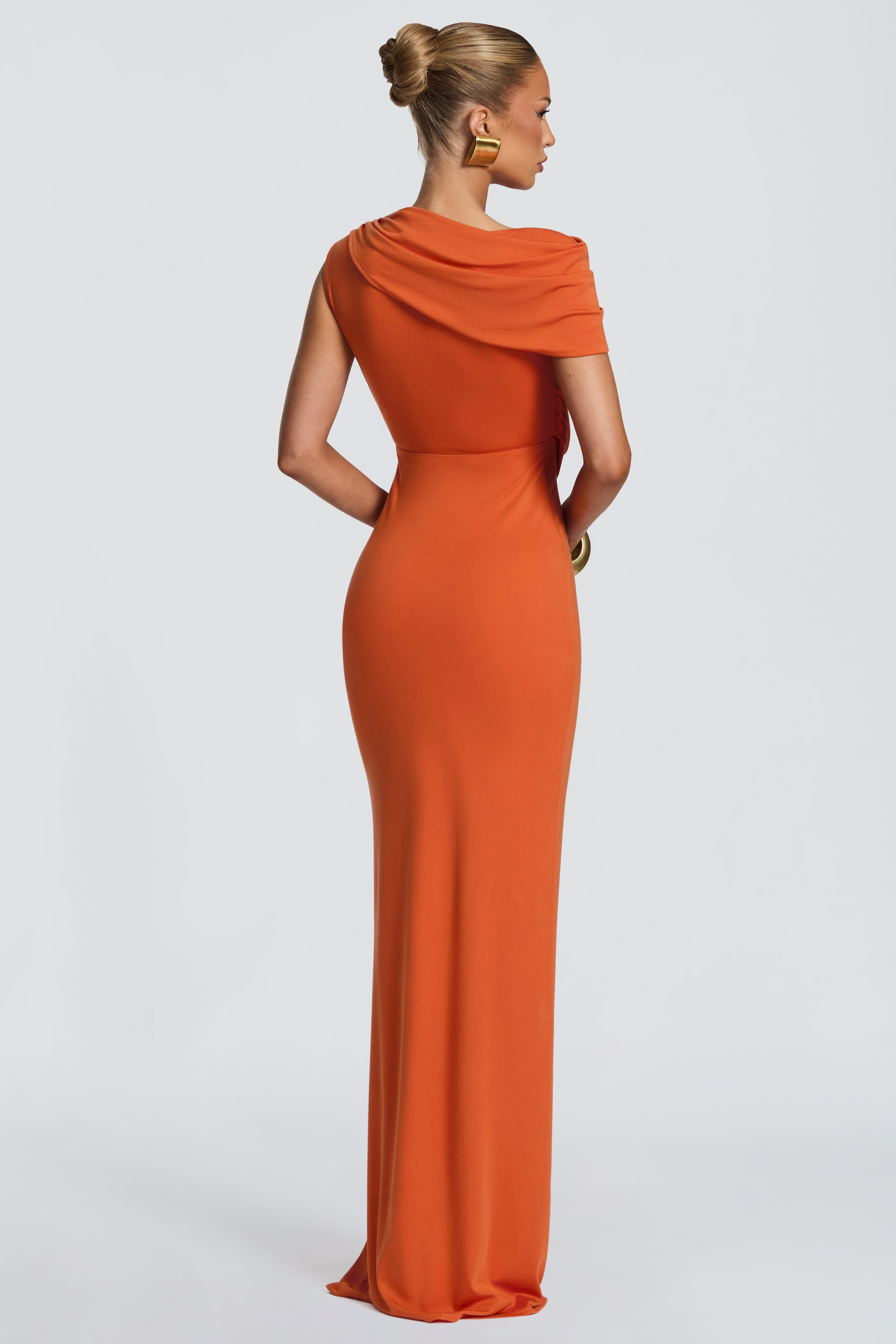 Jersey Cut-Out Asymmetrical Sleeve Maxi Dress