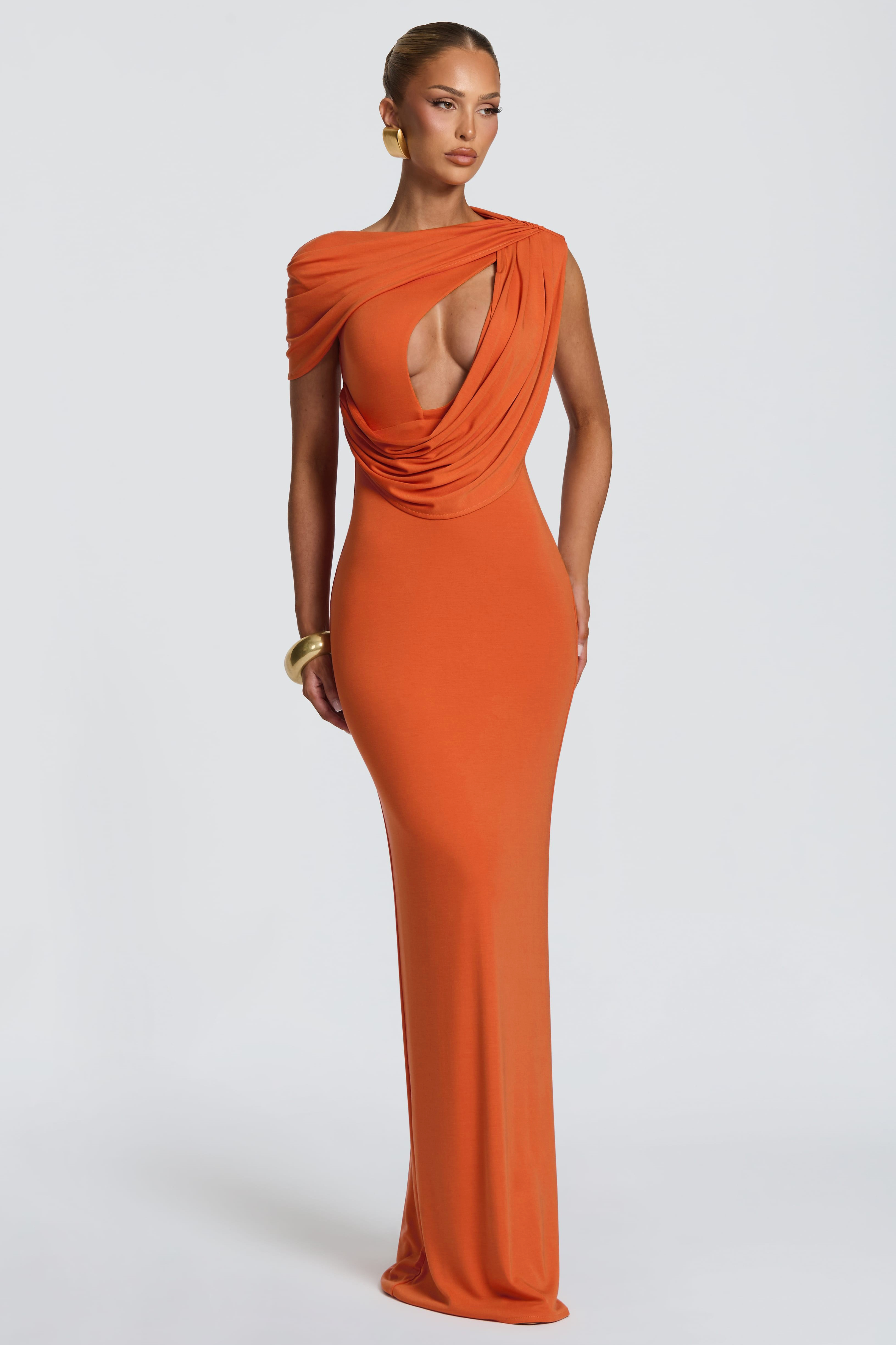 Jersey Cut-Out Asymmetrical Sleeve Maxi Dress