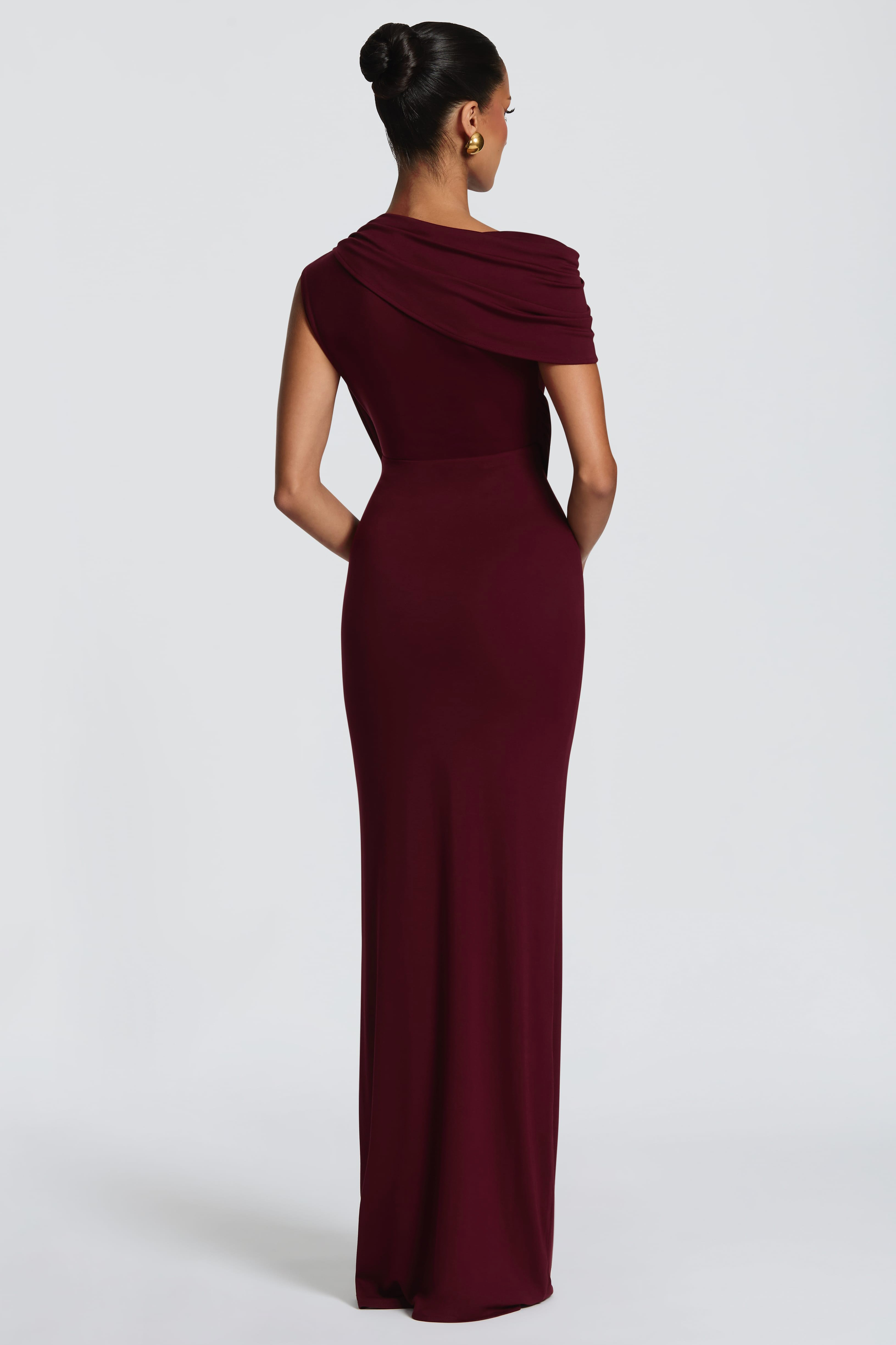 Jersey Cut-Out Asymmetrical Sleeve Maxi Dress