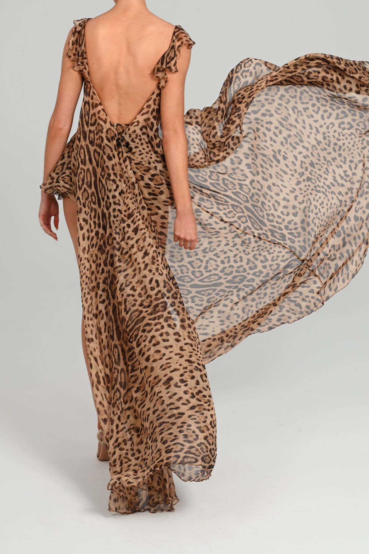 Leopard Print See-Through Tie-Up Top & Shorts Set