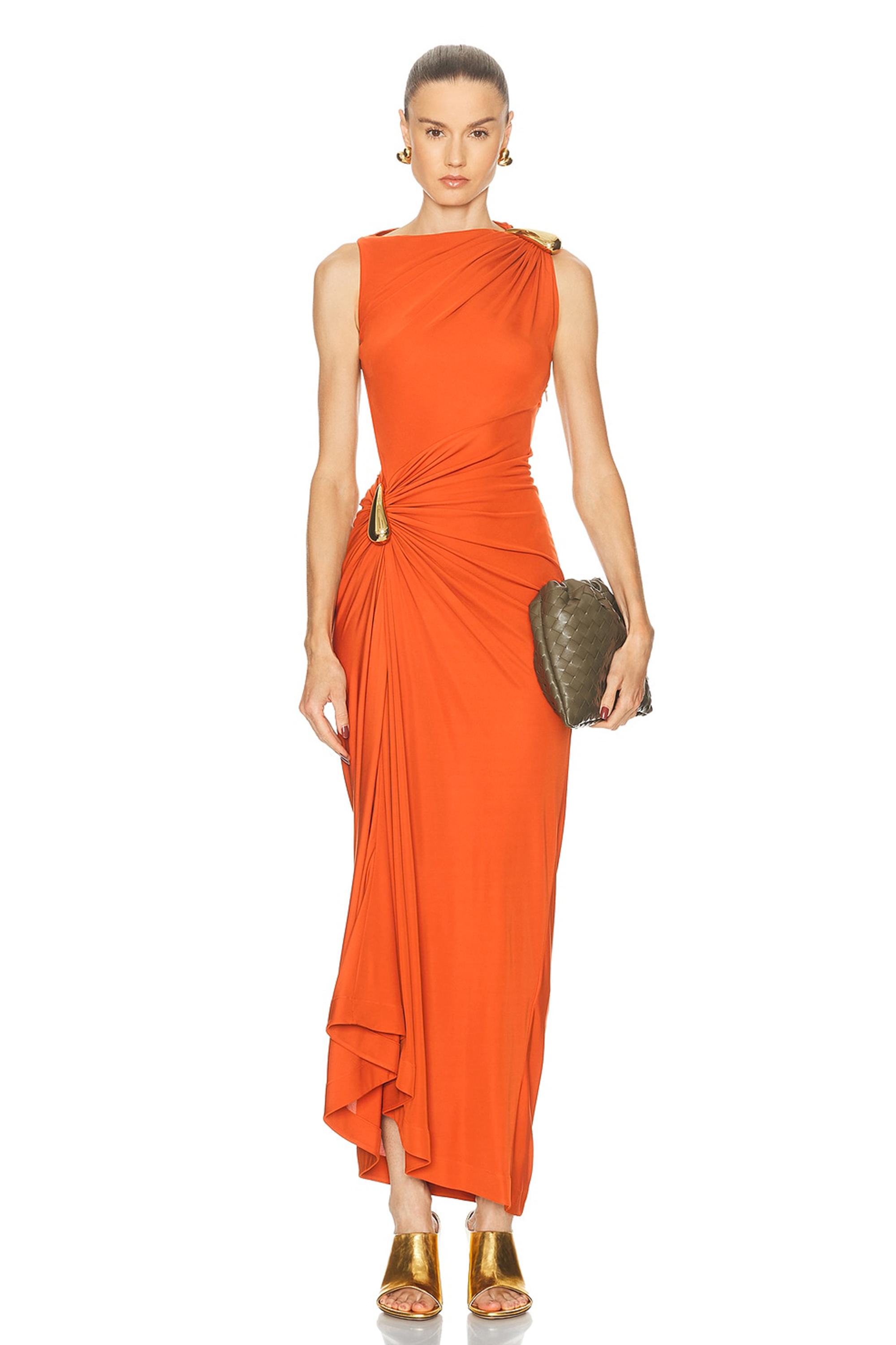 Jersey Sleeveless Metal Detail Irregular Midi Dress