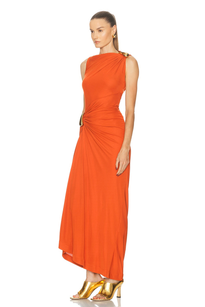 Jersey Sleeveless Metal Detail Irregular Midi Dress