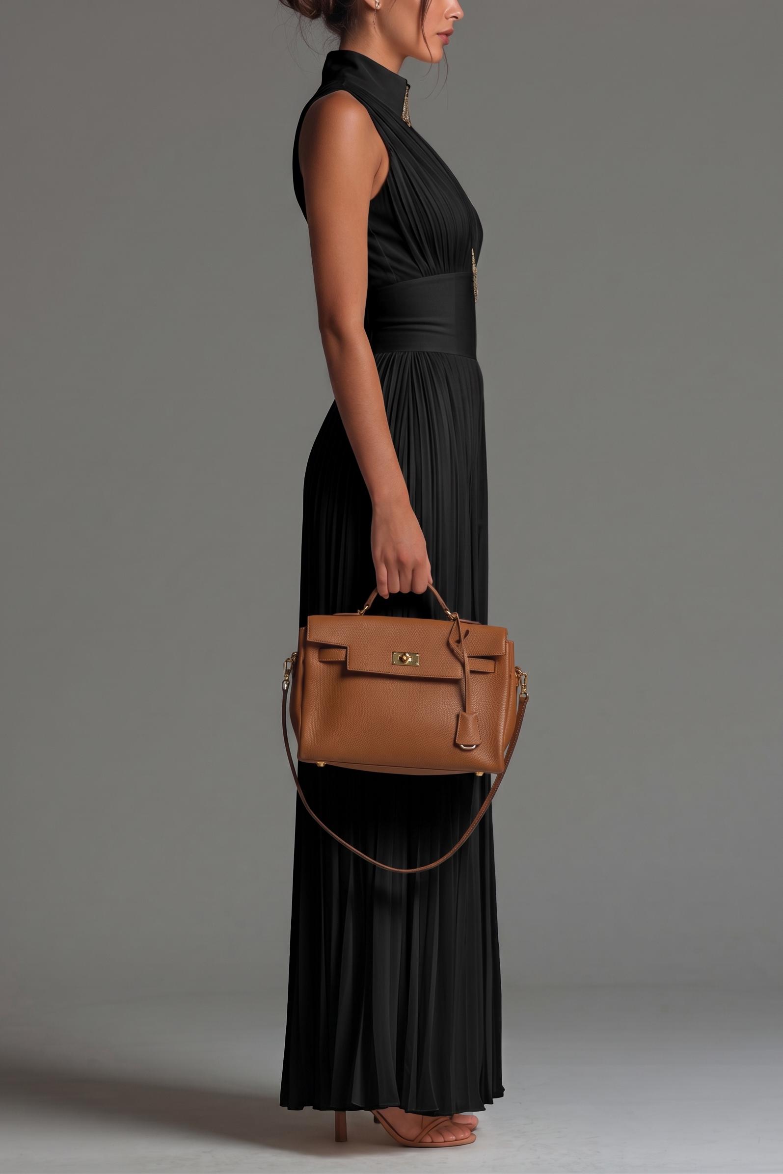 Chiffon Pleated Zip-up Wide-leg Jumpsuit