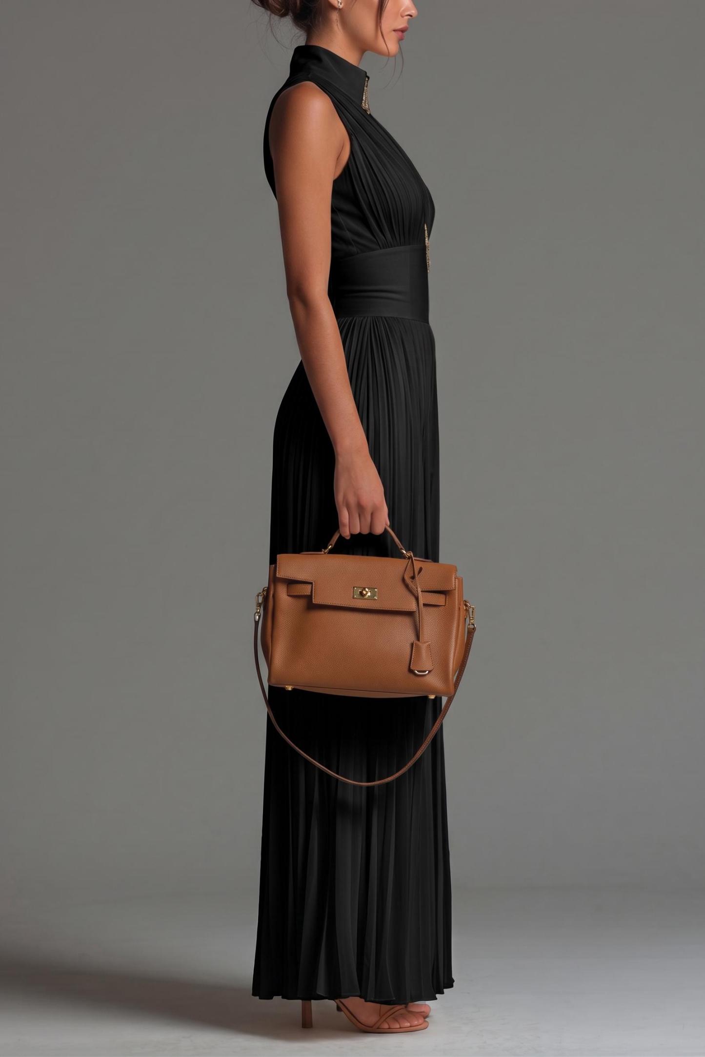 Chiffon Pleated Zip-up Wide-leg Jumpsuit