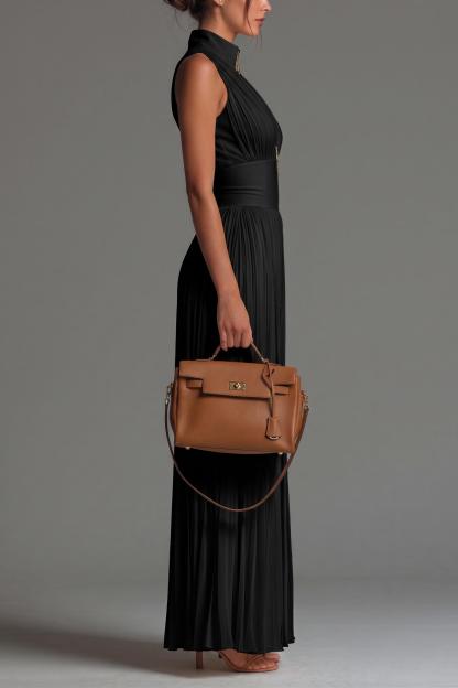 Chiffon Pleated Zip-up Wide-leg Jumpsuit
