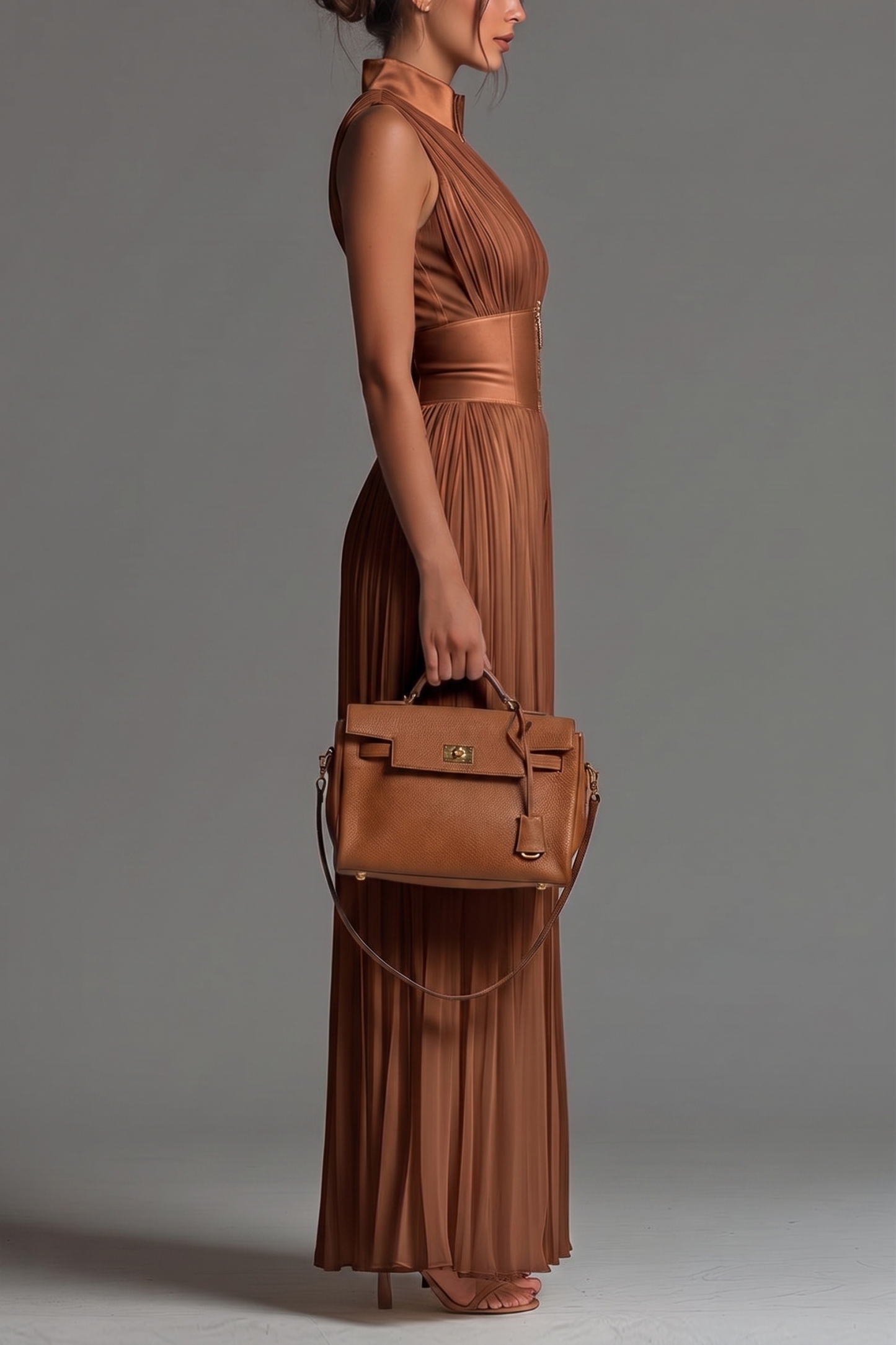 Chiffon Pleated Zip-up Wide-leg Jumpsuit