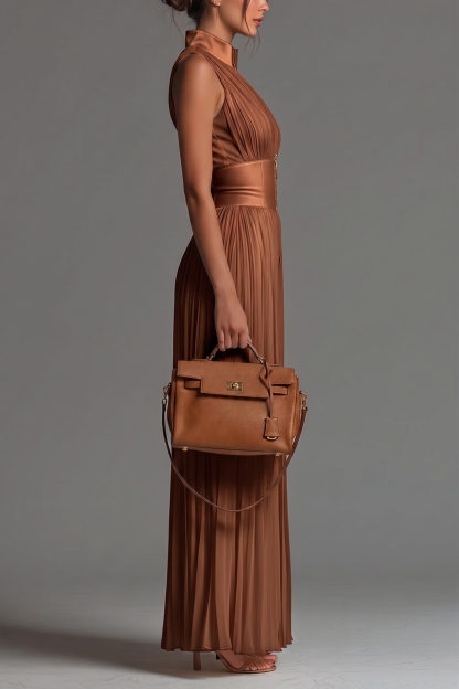 Chiffon Pleated Zip-up Wide-leg Jumpsuit