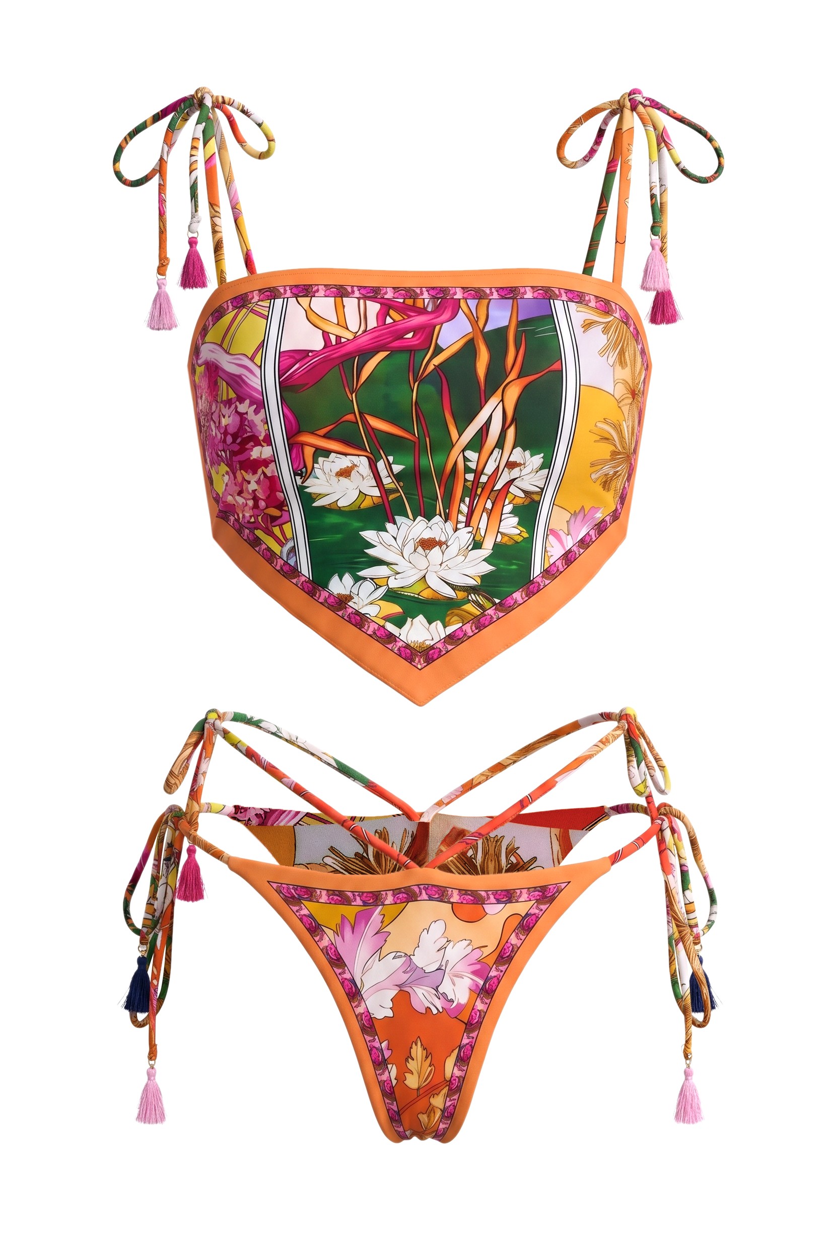 Jersey Printed Tassel Tie Bikini Set