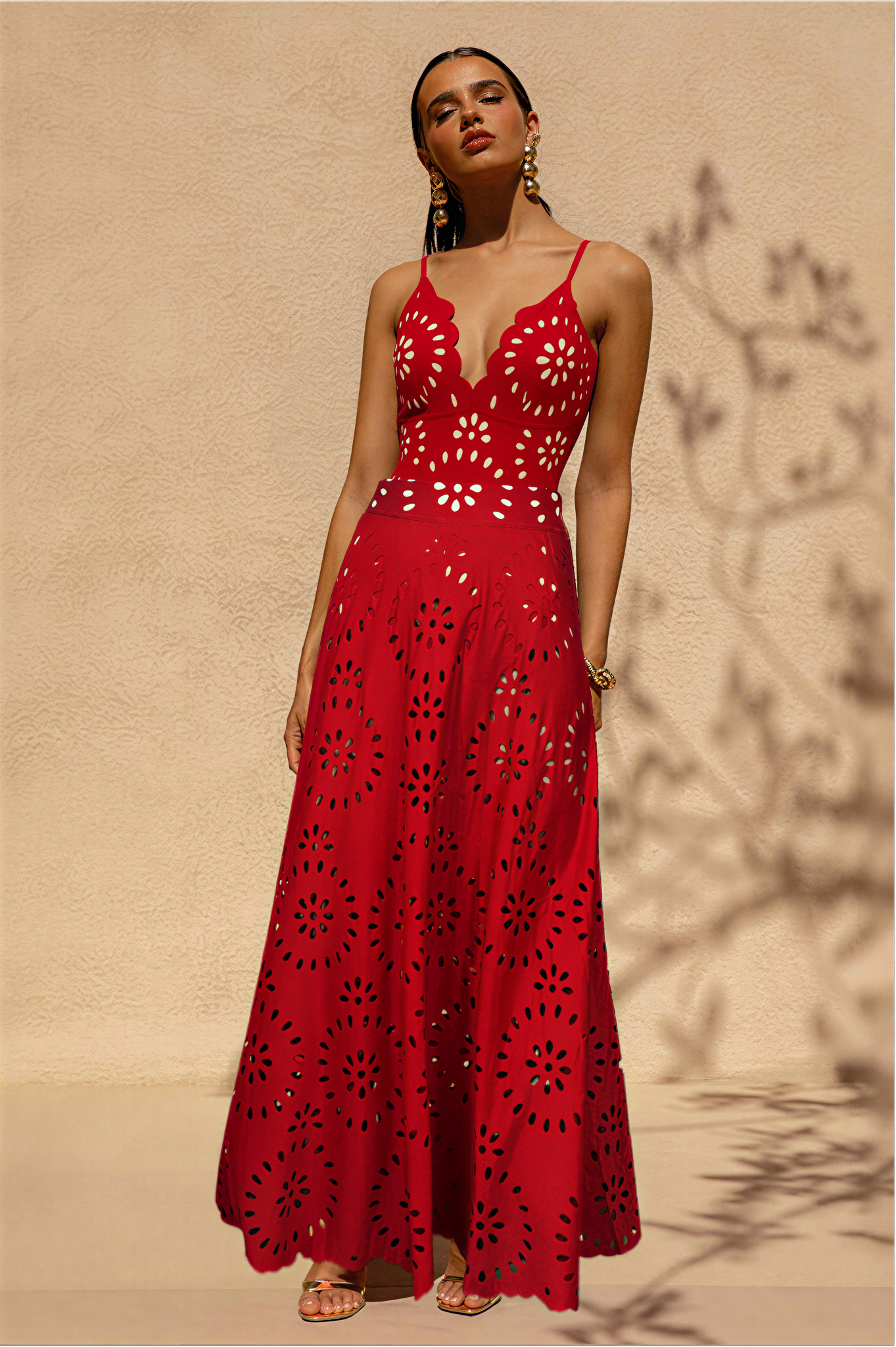 Satin Tie-Up Ruched Maxi Dress Jersey Floral Eyelet Cutout Swimsuit Set