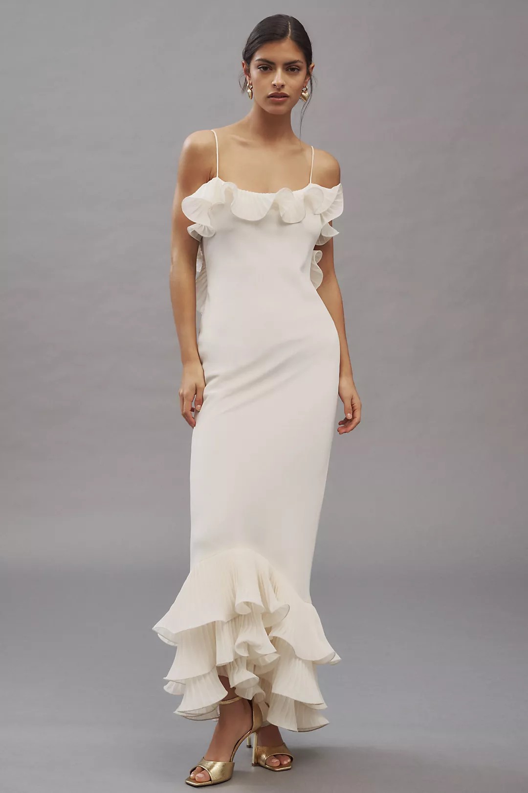 pleated frill midi dress Pleated Frill Halter Neck Midi Dress  JardinVue