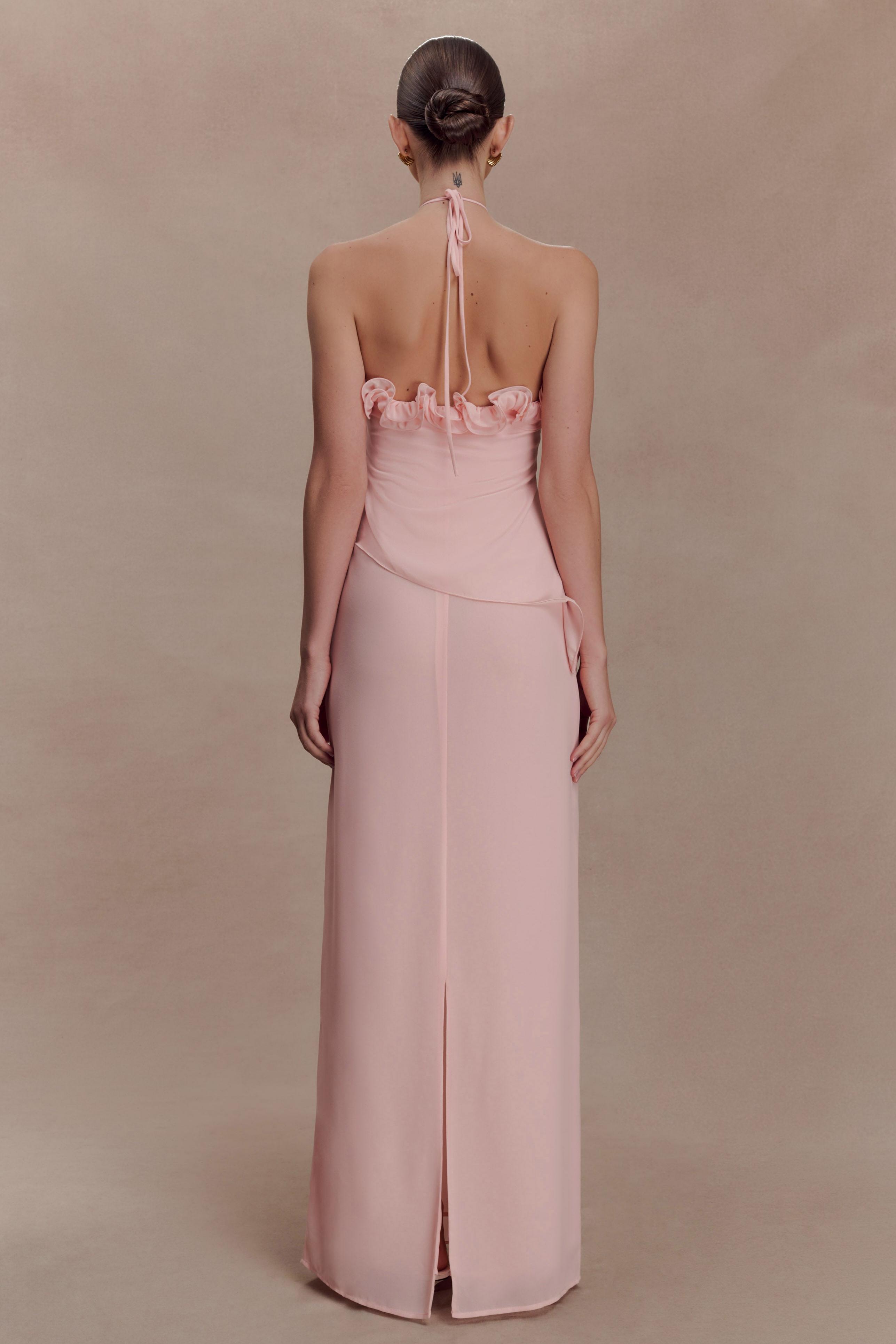 Halter Ruffle 3D Floral Maxi Dress