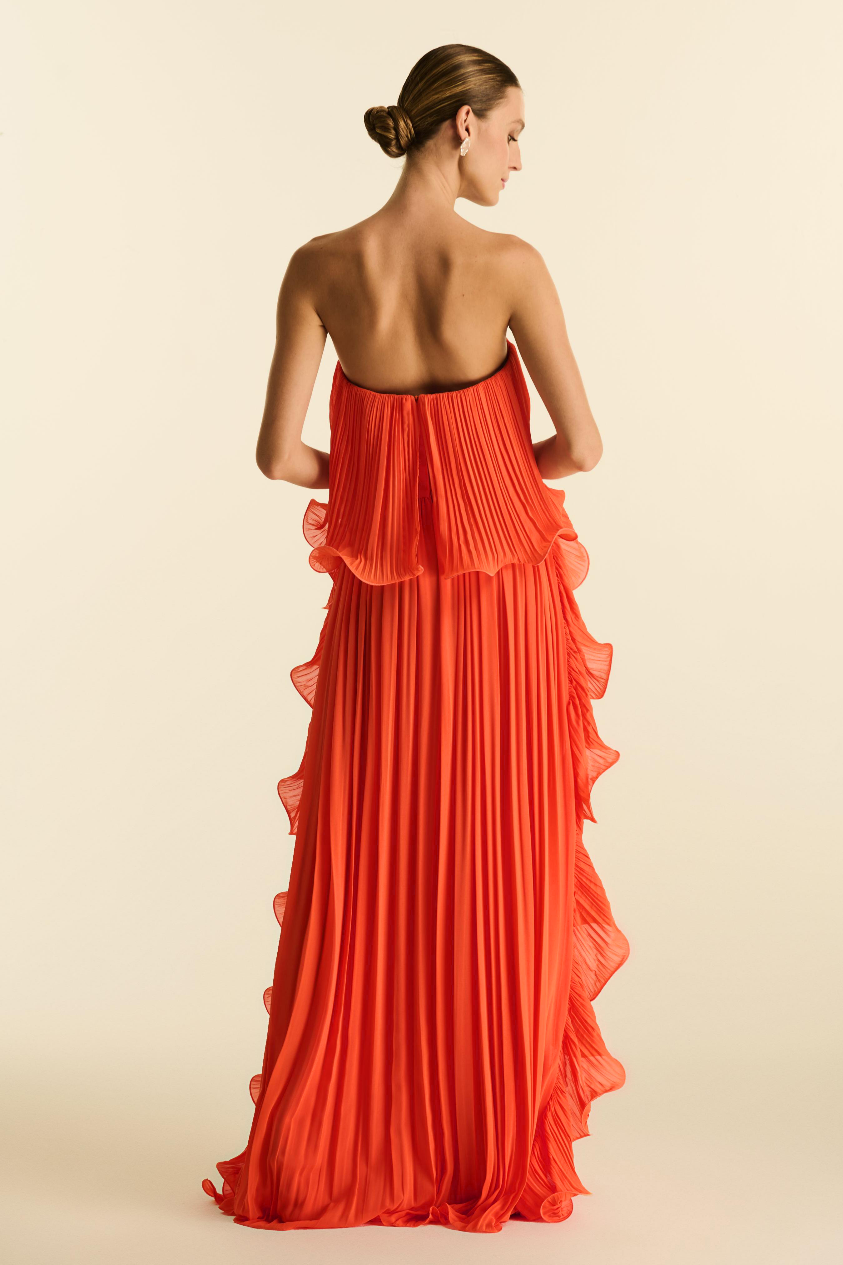 Chiffon Pleated Frill Maxi Dress