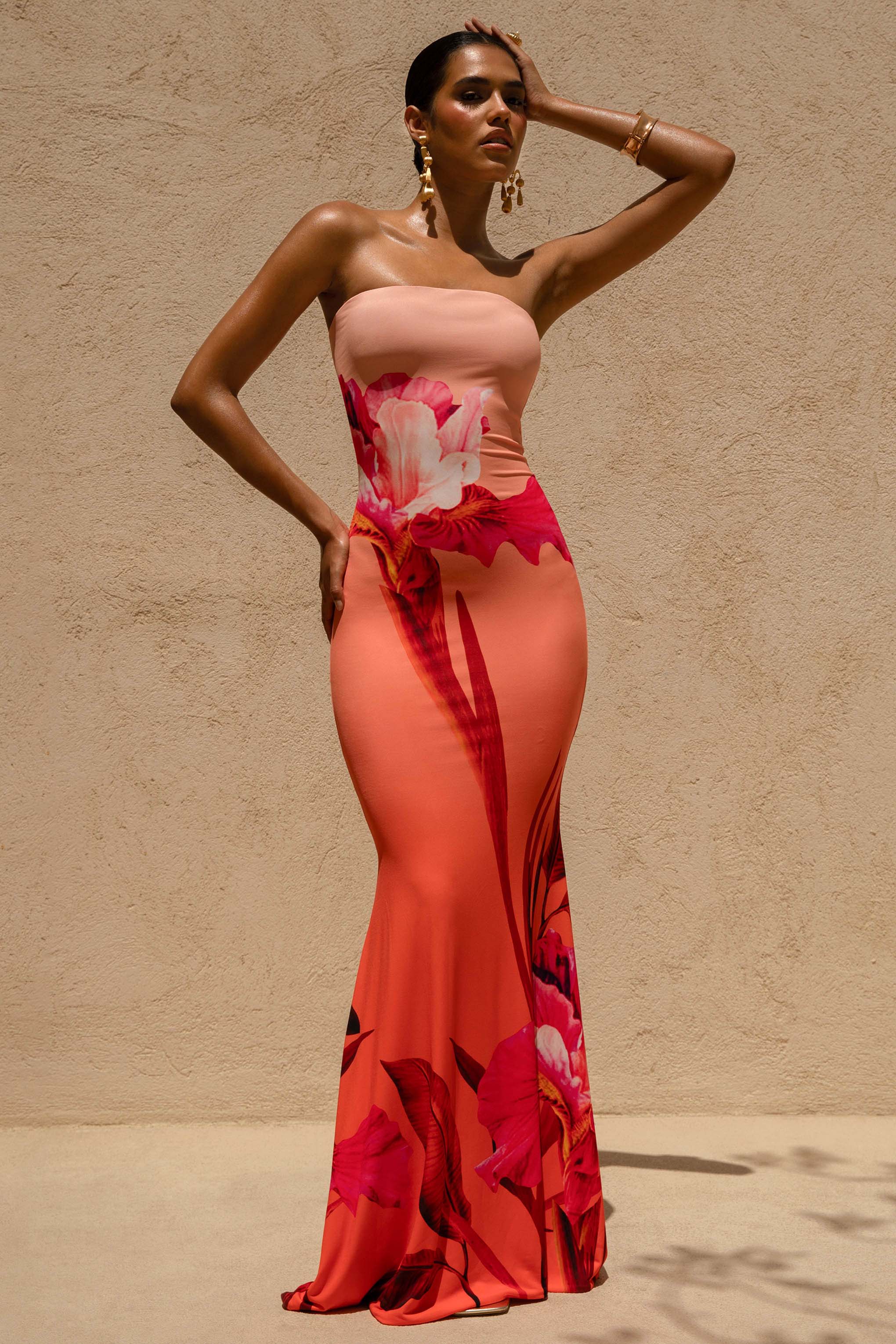 Print Strapless Mermaid Maxi Dress
