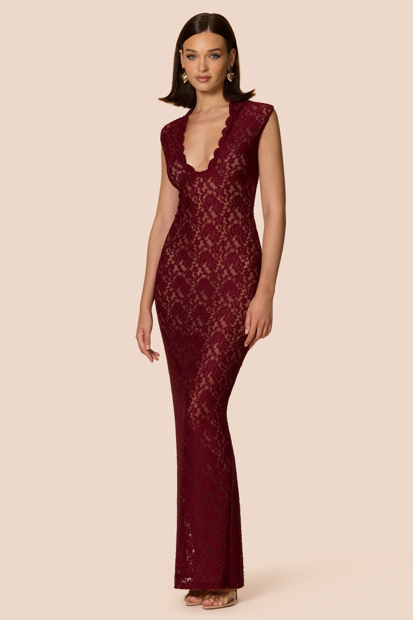 Lace Stand Collar Slit Mermaid Maxi Dress