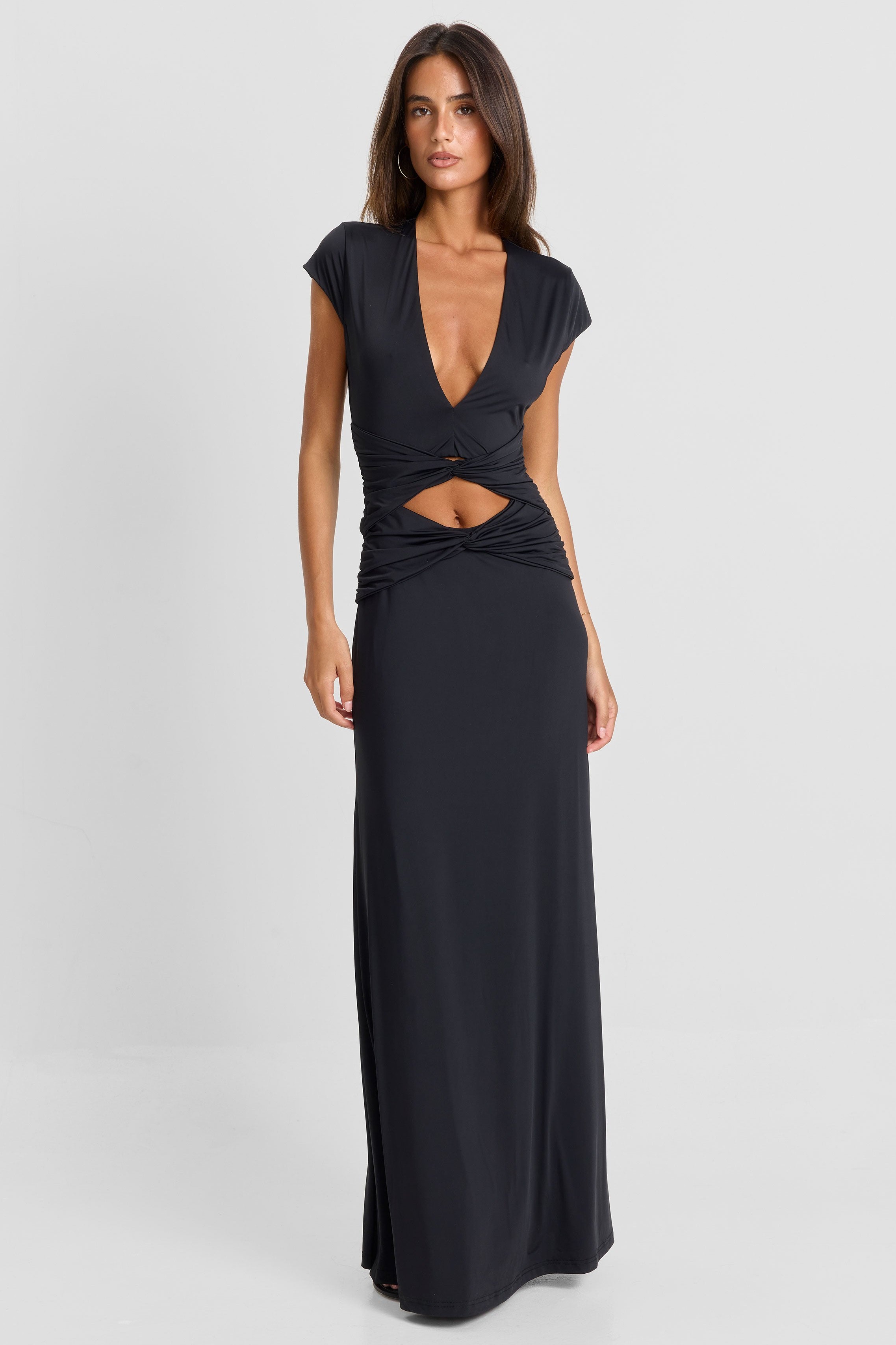 Jersey Knotted Cut-Out Maxi Dress – Violet Aurora