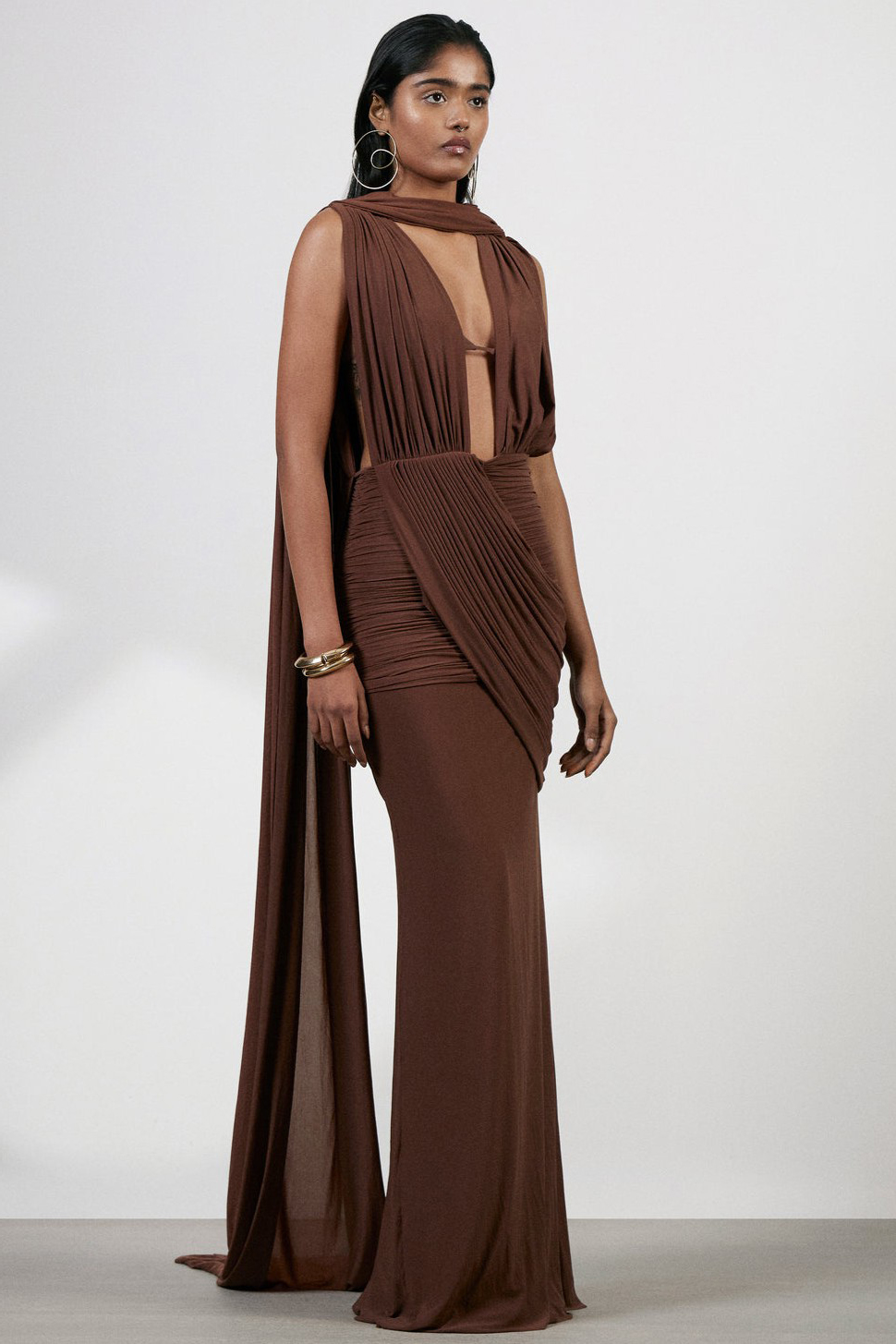 Mesh Gathering Sleeveless Maxi Dress