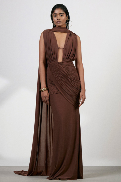 Mesh Gathering Sleeveless Maxi Dress