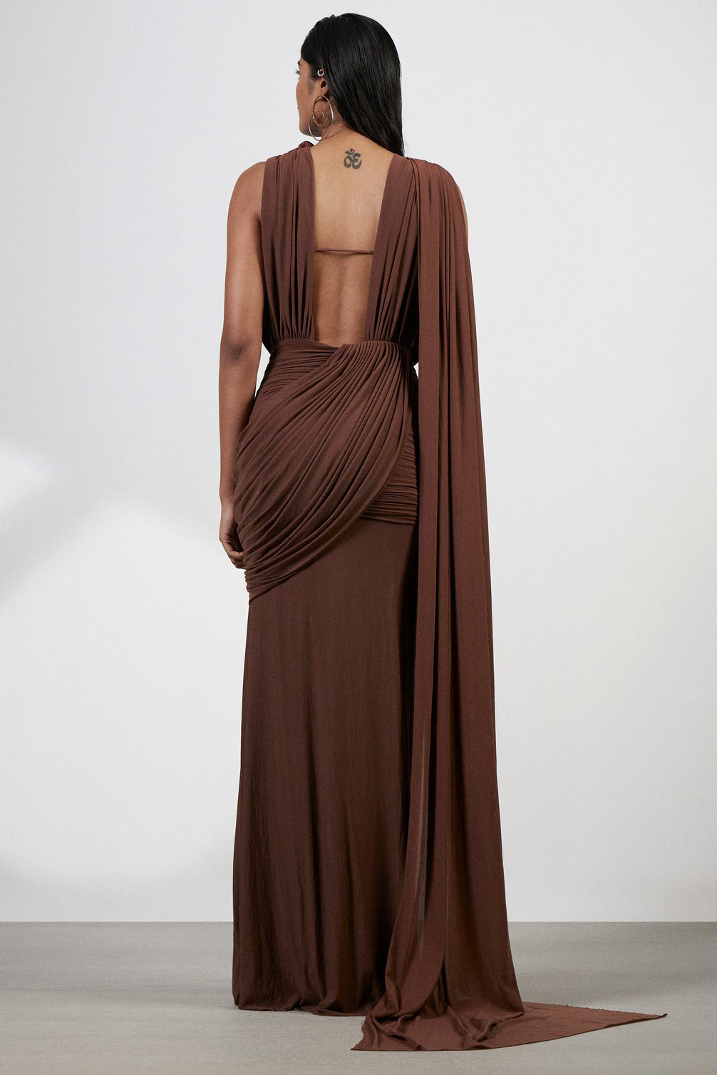 Mesh Gathering Sleeveless Maxi Dress