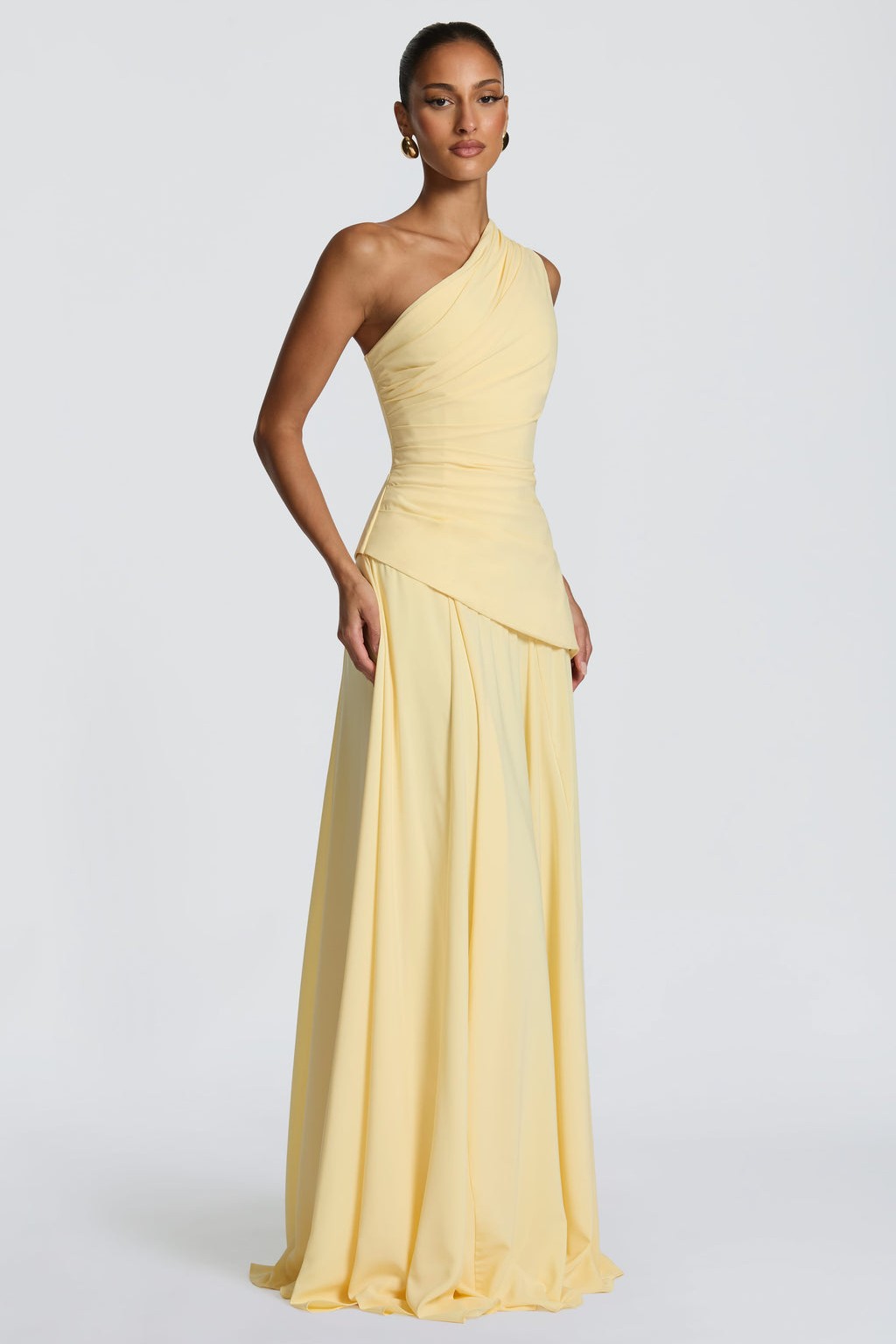 Jersey One Shoulder Gathering Maxi Dress