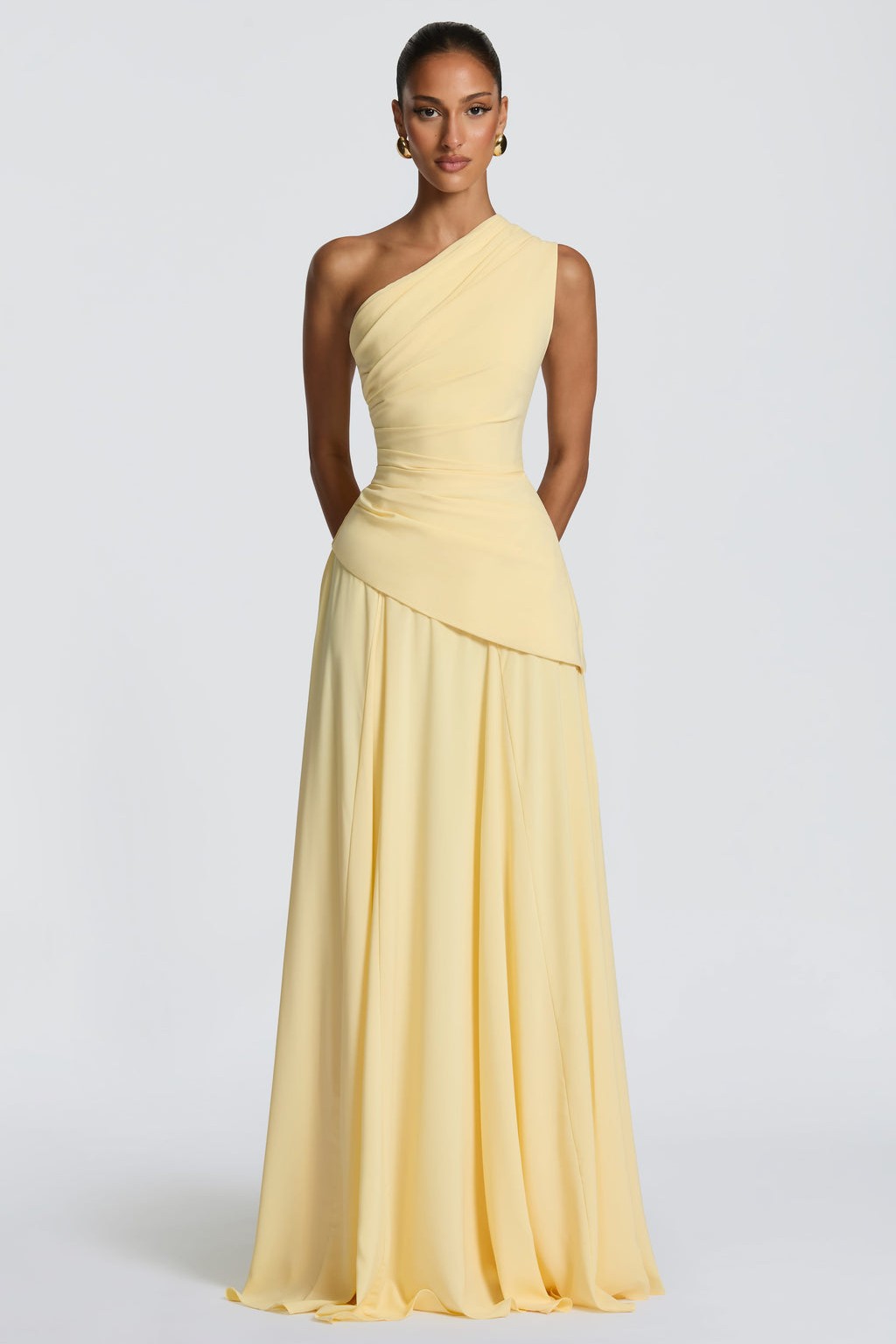 Jersey One Shoulder Gathering Maxi Dress