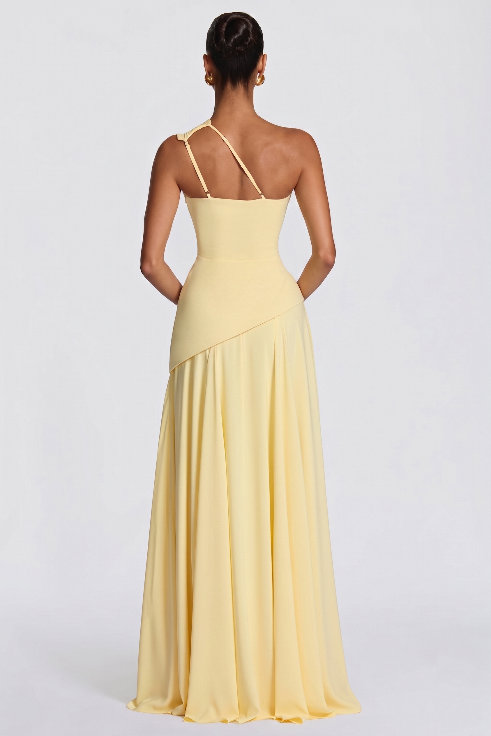 Jersey One Shoulder Gathering Maxi Dress