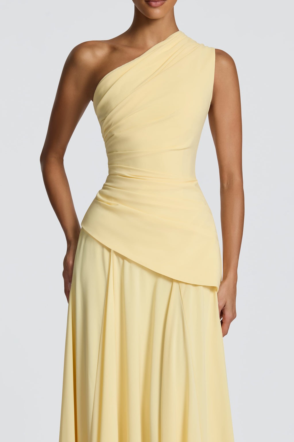 Jersey One Shoulder Gathering Maxi Dress
