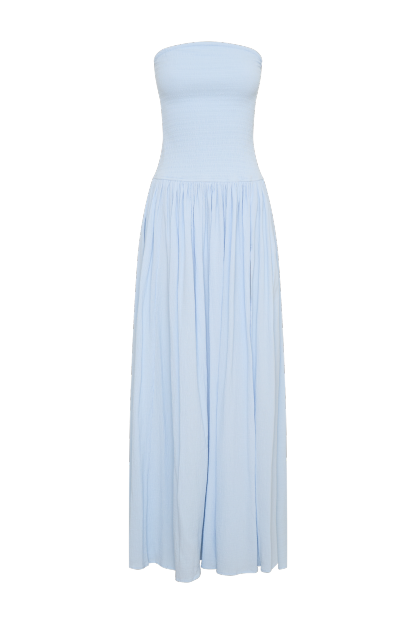Solid Smocking Strapless Maxi Dress