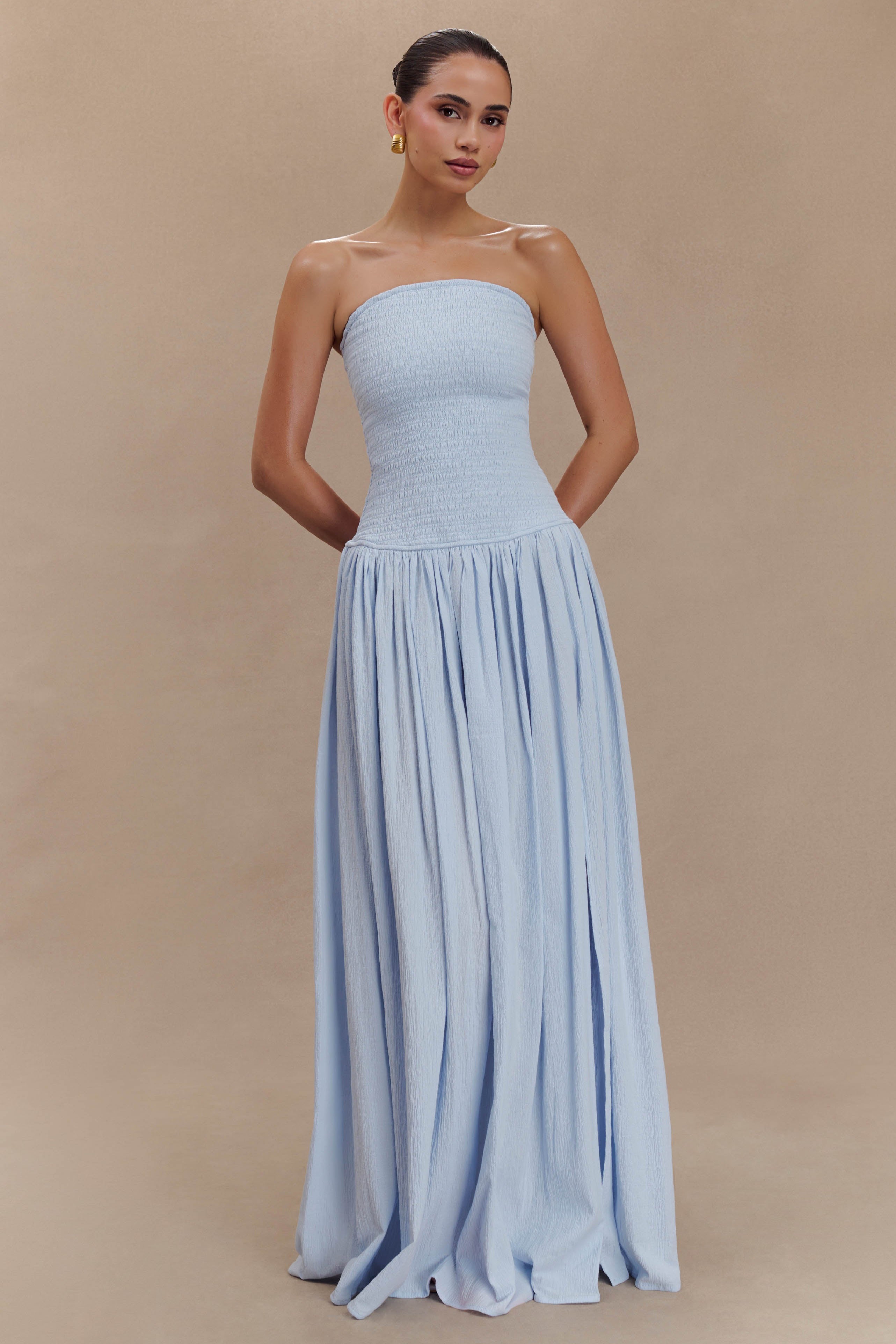 Solid Smocking Strapless Maxi Dress