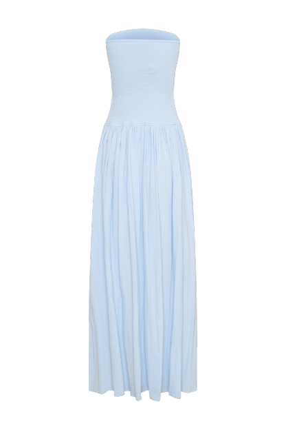 Solid Smocking Strapless Maxi Dress