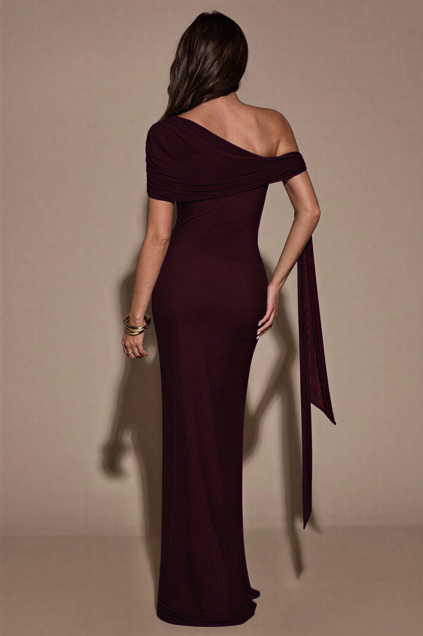 Mesh Skew Collar Knotted Maxi Dress