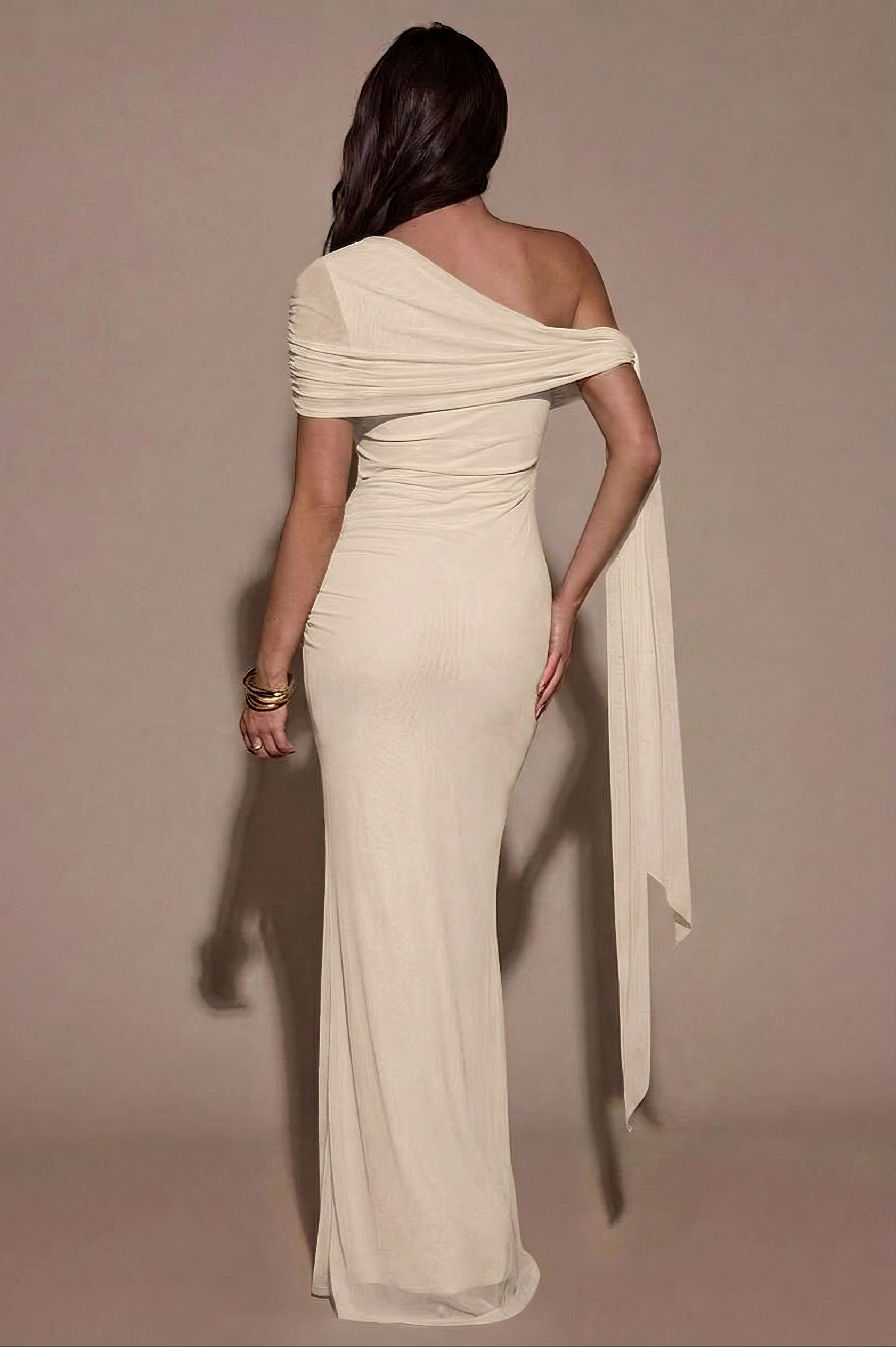 Mesh Skew Collar Knotted Maxi Dress