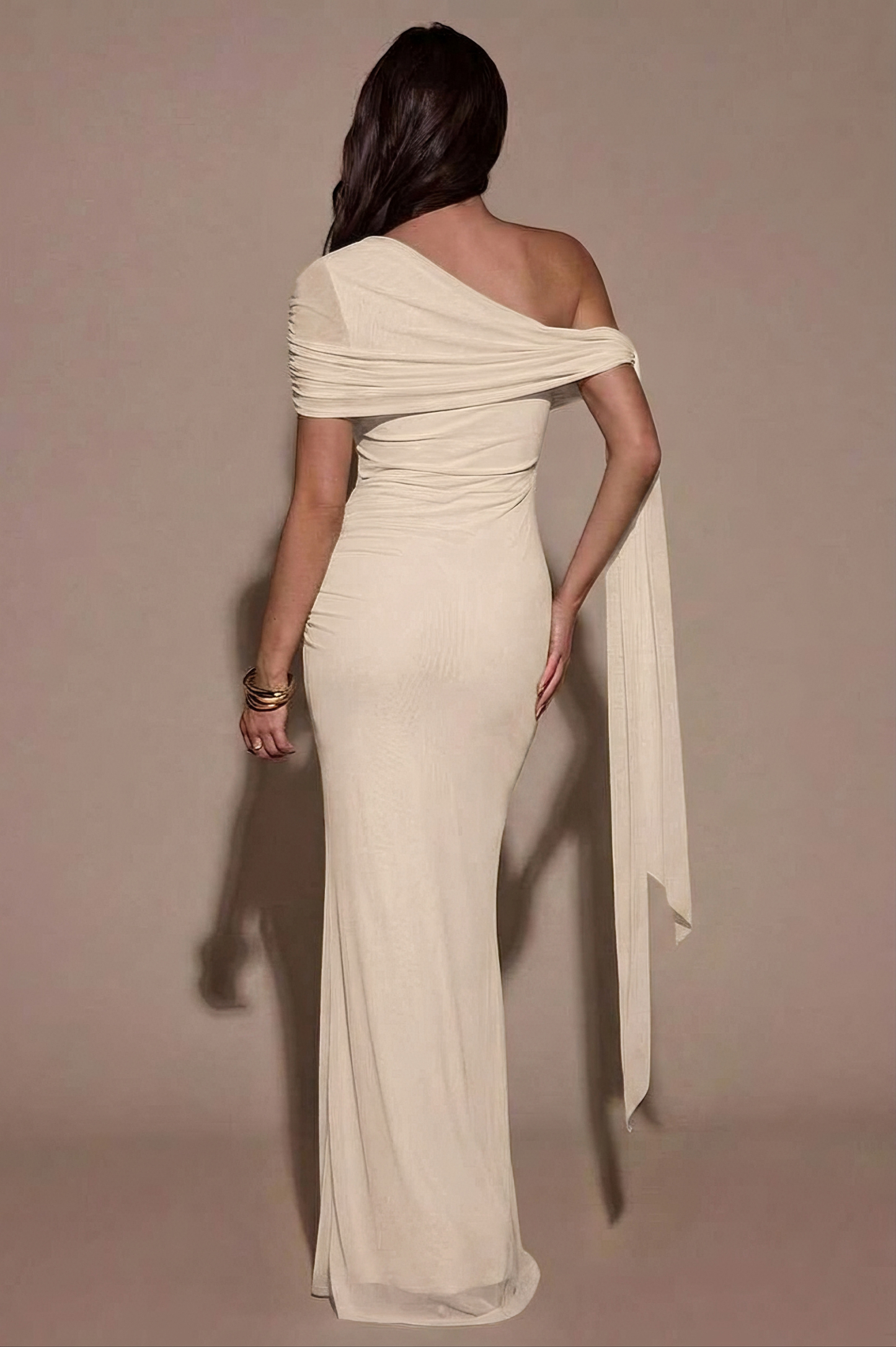 Mesh Skew Collar Knotted Maxi Dress
