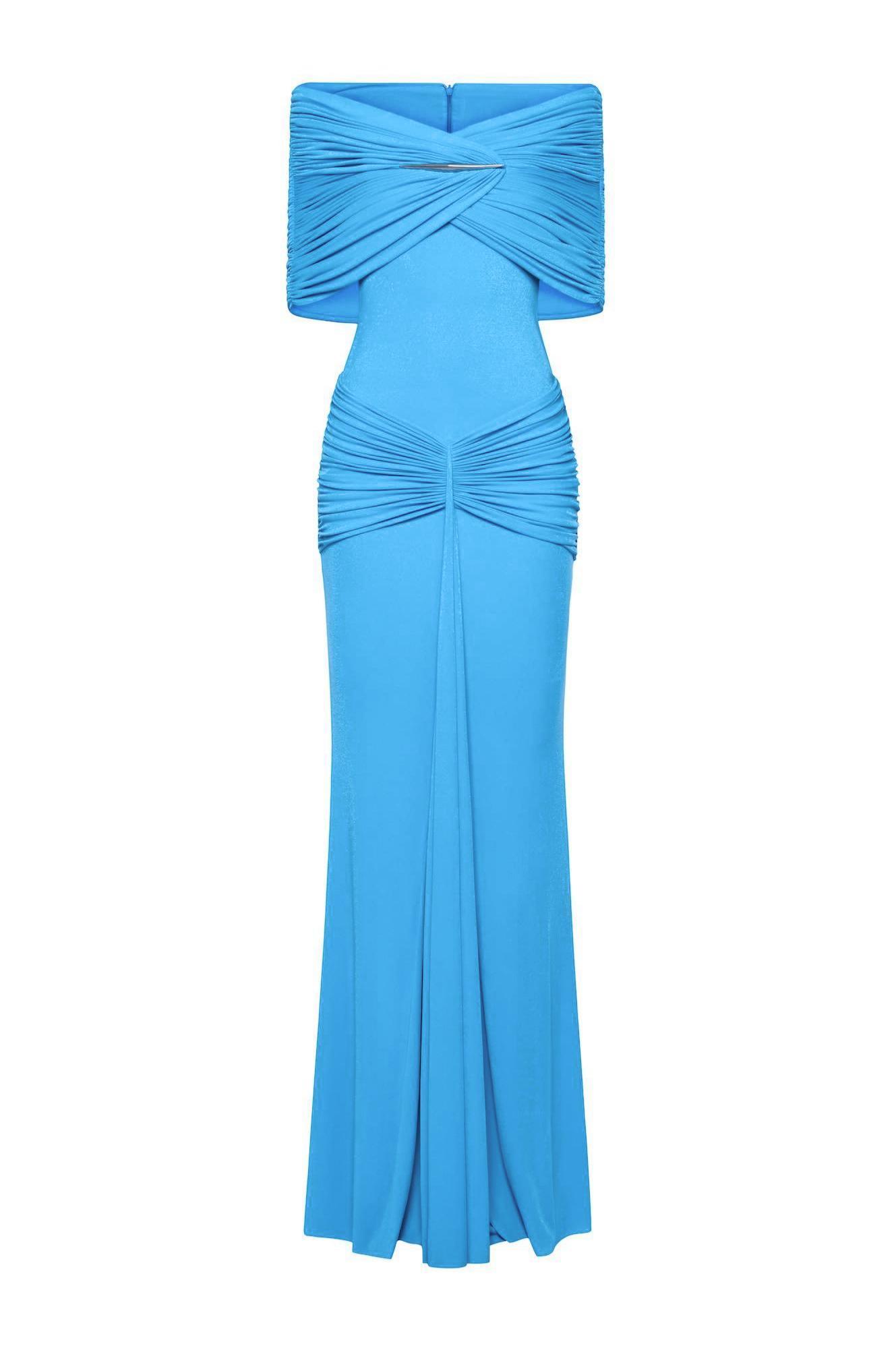 Jersey Metal Decorations Off Shoulder Maxi Dress