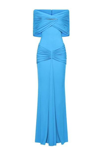 Jersey Metal Decorations Off Shoulder Maxi Dress
