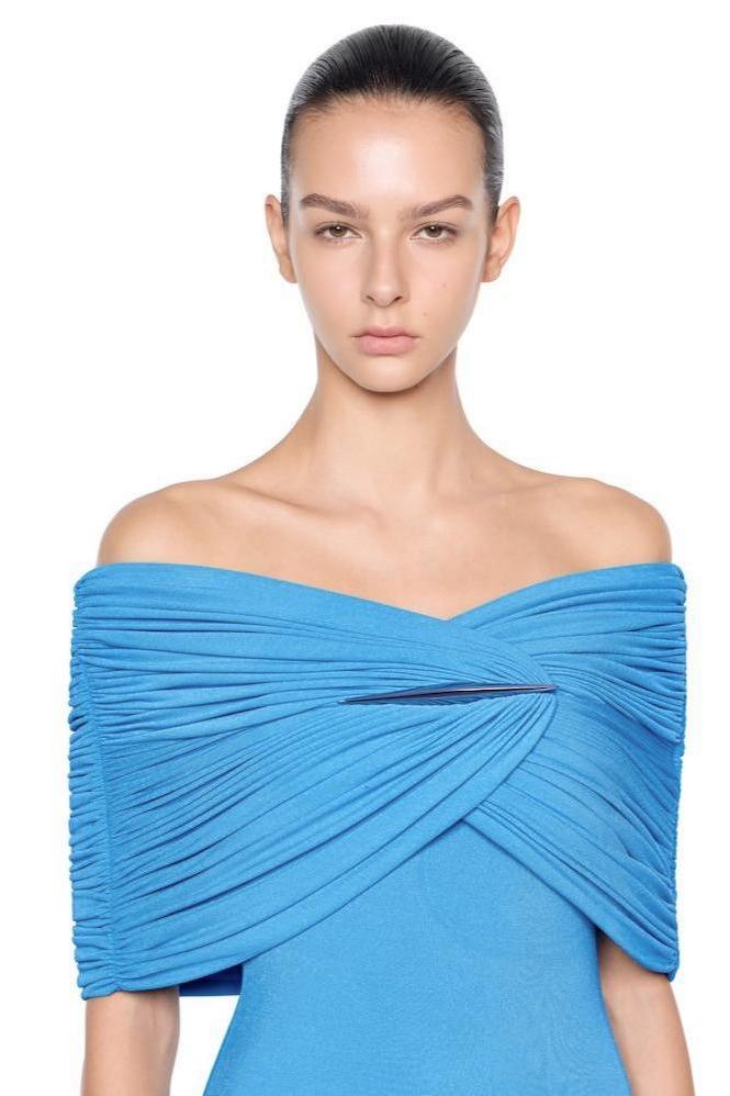 Jersey Metal Decorations Off Shoulder Maxi Dress