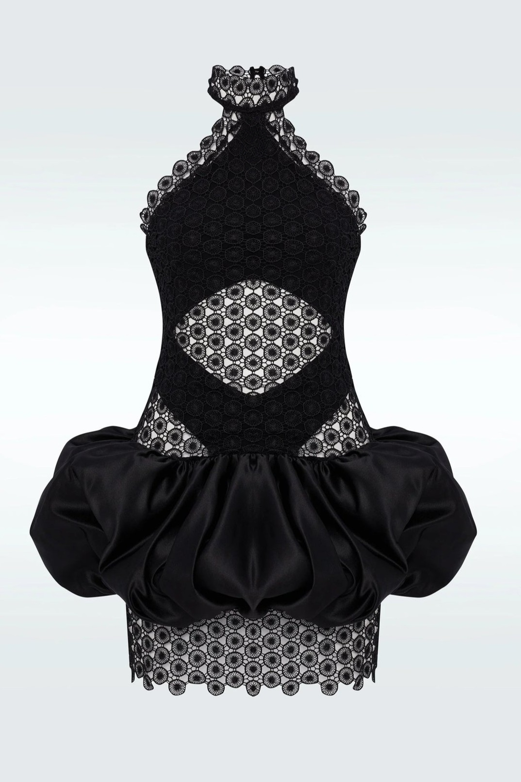 Lace Splicing Satin See-Through Halter Neck Mini Dress