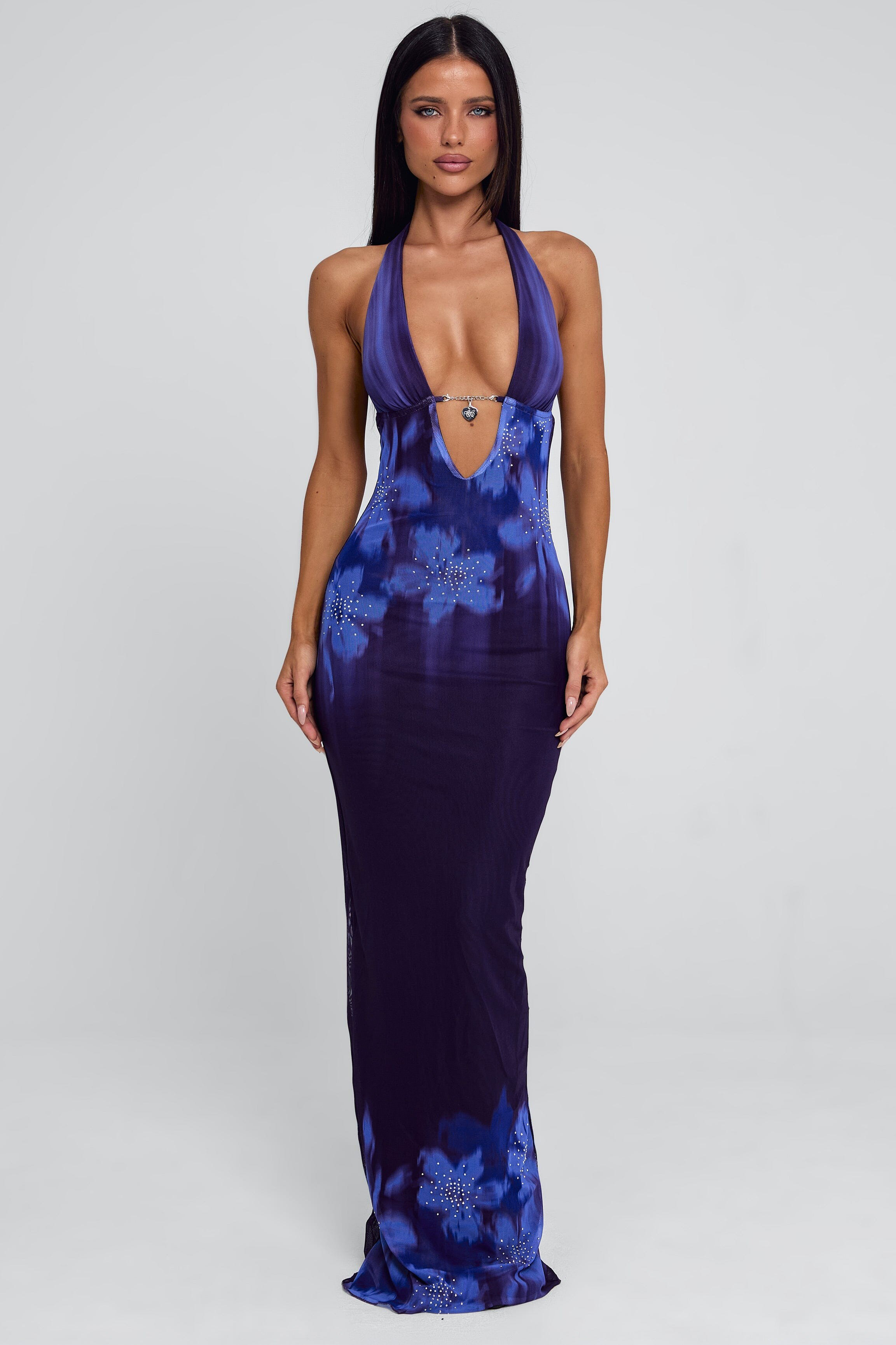 Jersey Floral Halter Neck Maxi Dress