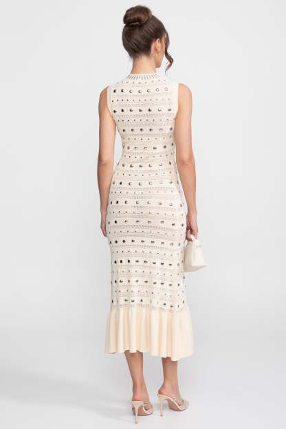 Knit Metal Decorations Sleeveless Midi Dress
