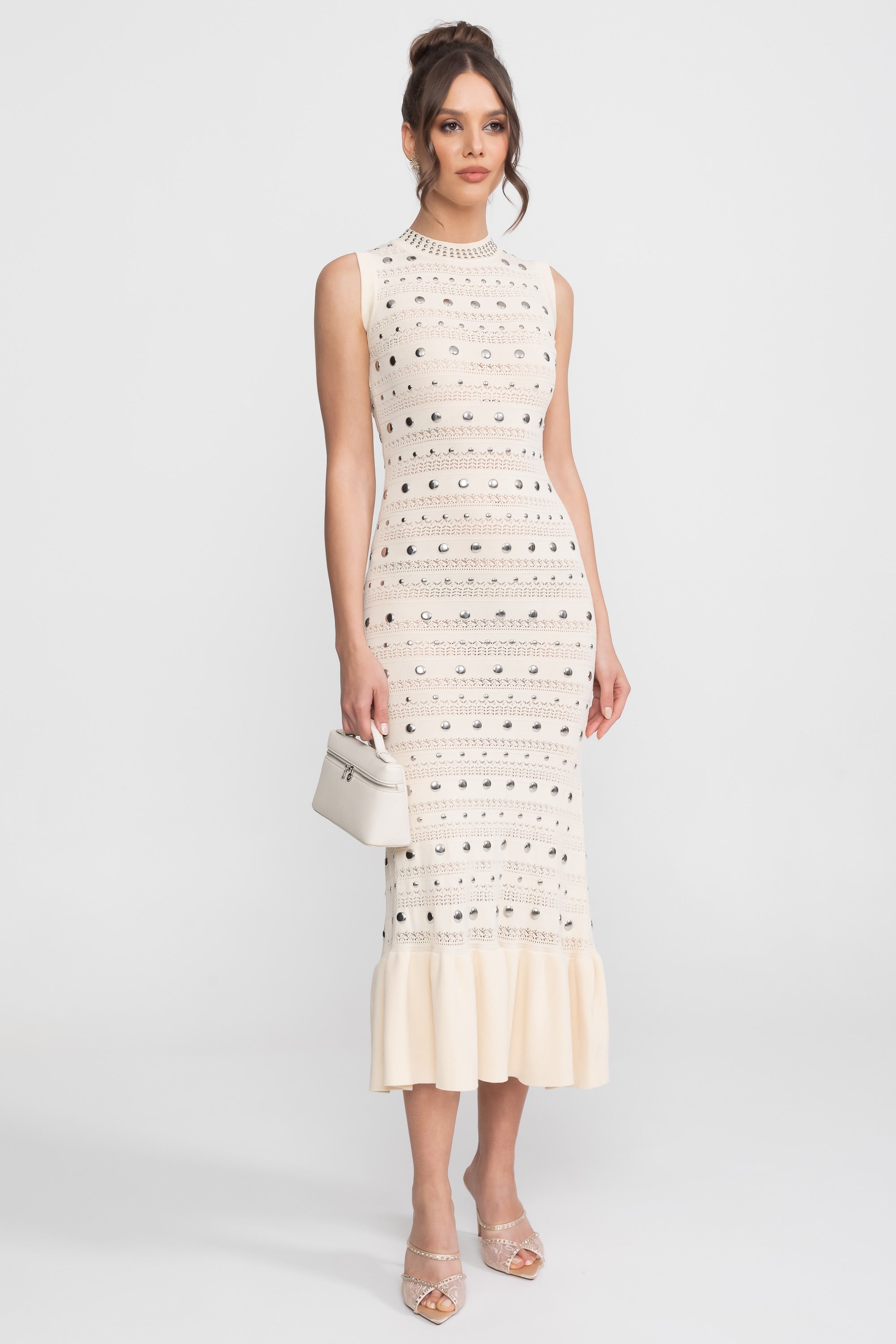 Knit Metal Decorations Sleeveless Midi Dress