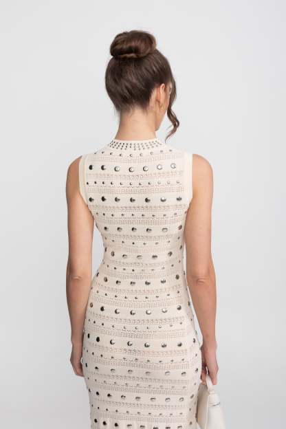 Knit Metal Decorations Sleeveless Midi Dress