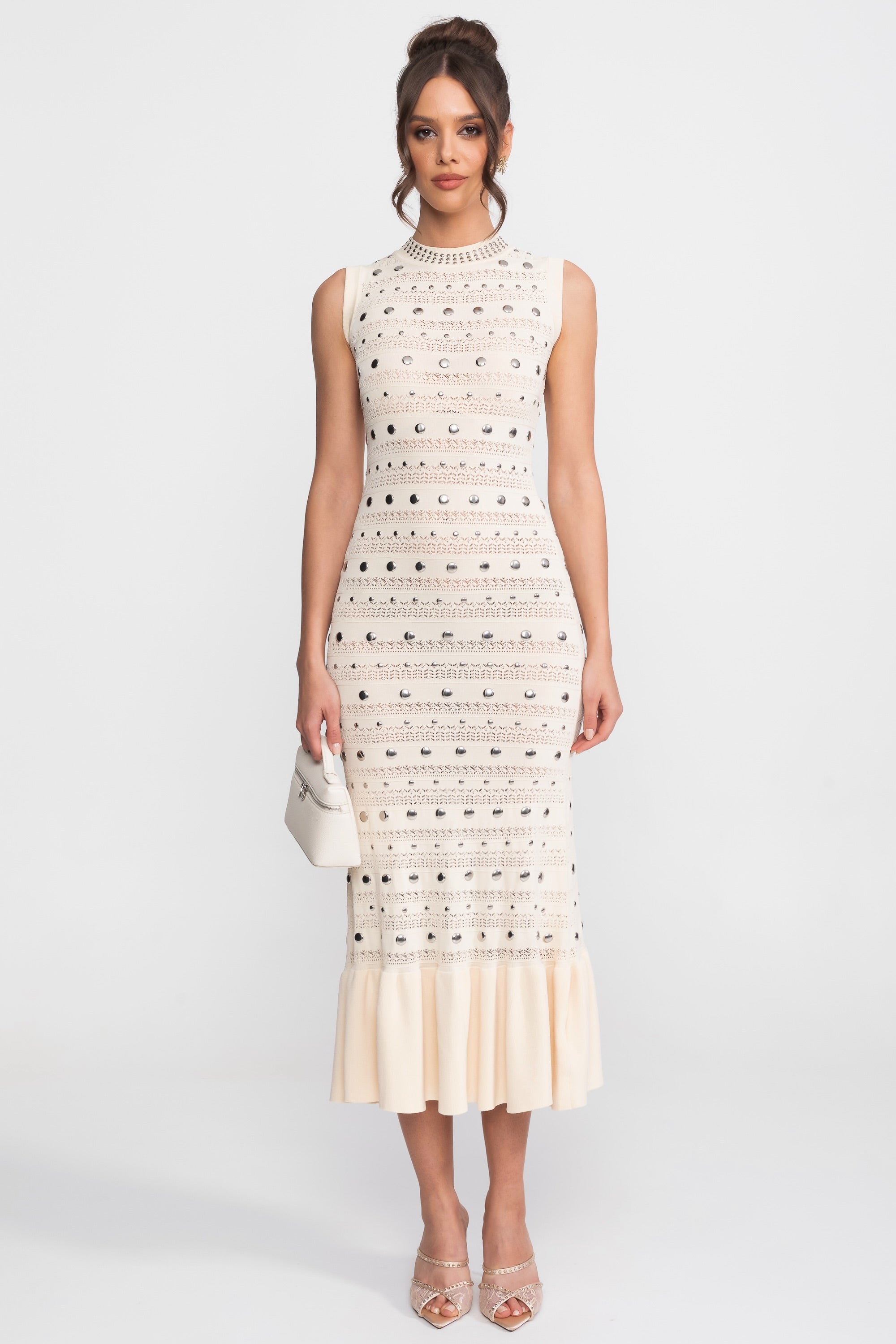 Knit Metal Decorations Sleeveless Midi Dress