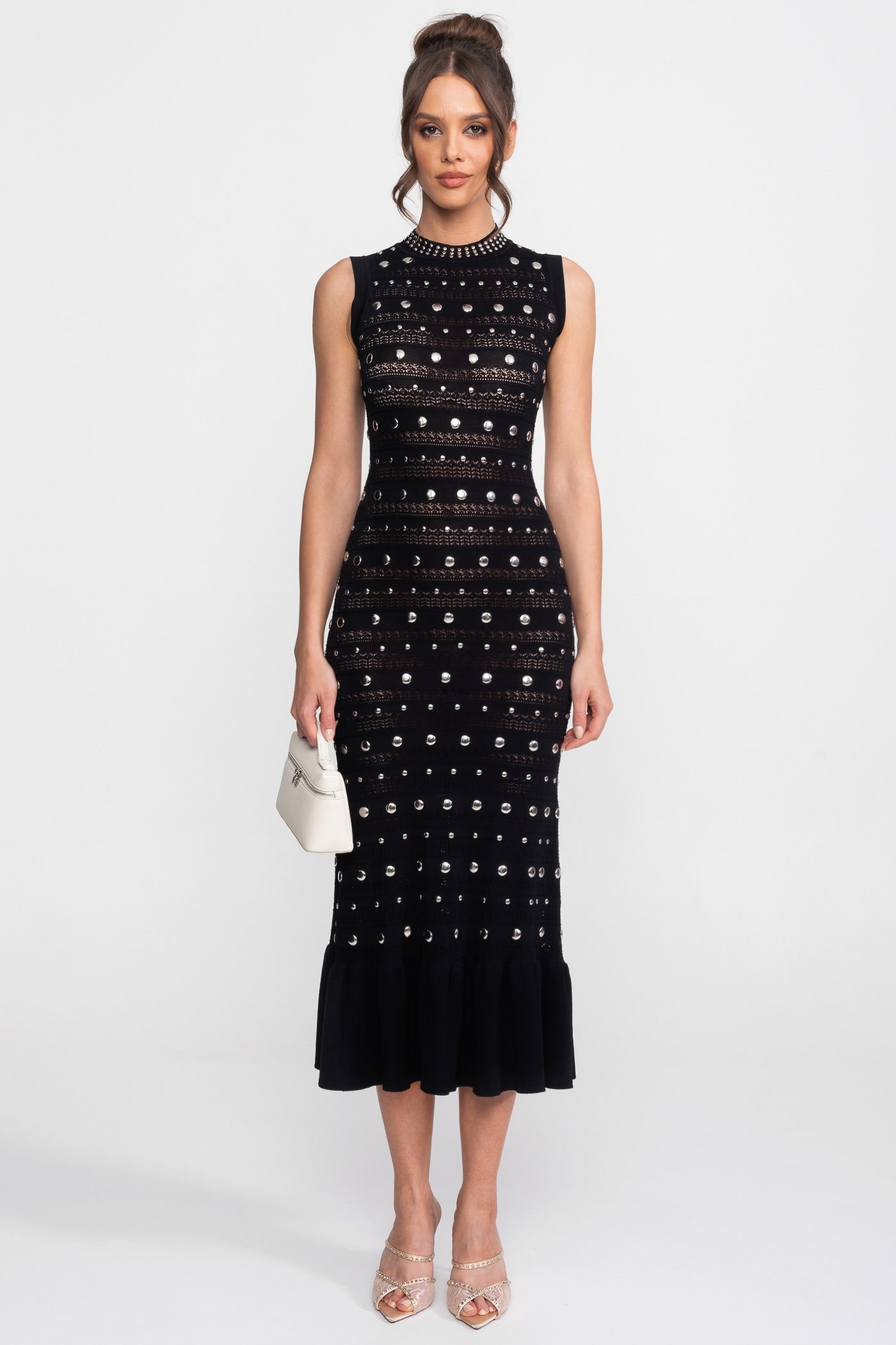 Knit Metal Decorations Sleeveless Midi Dress