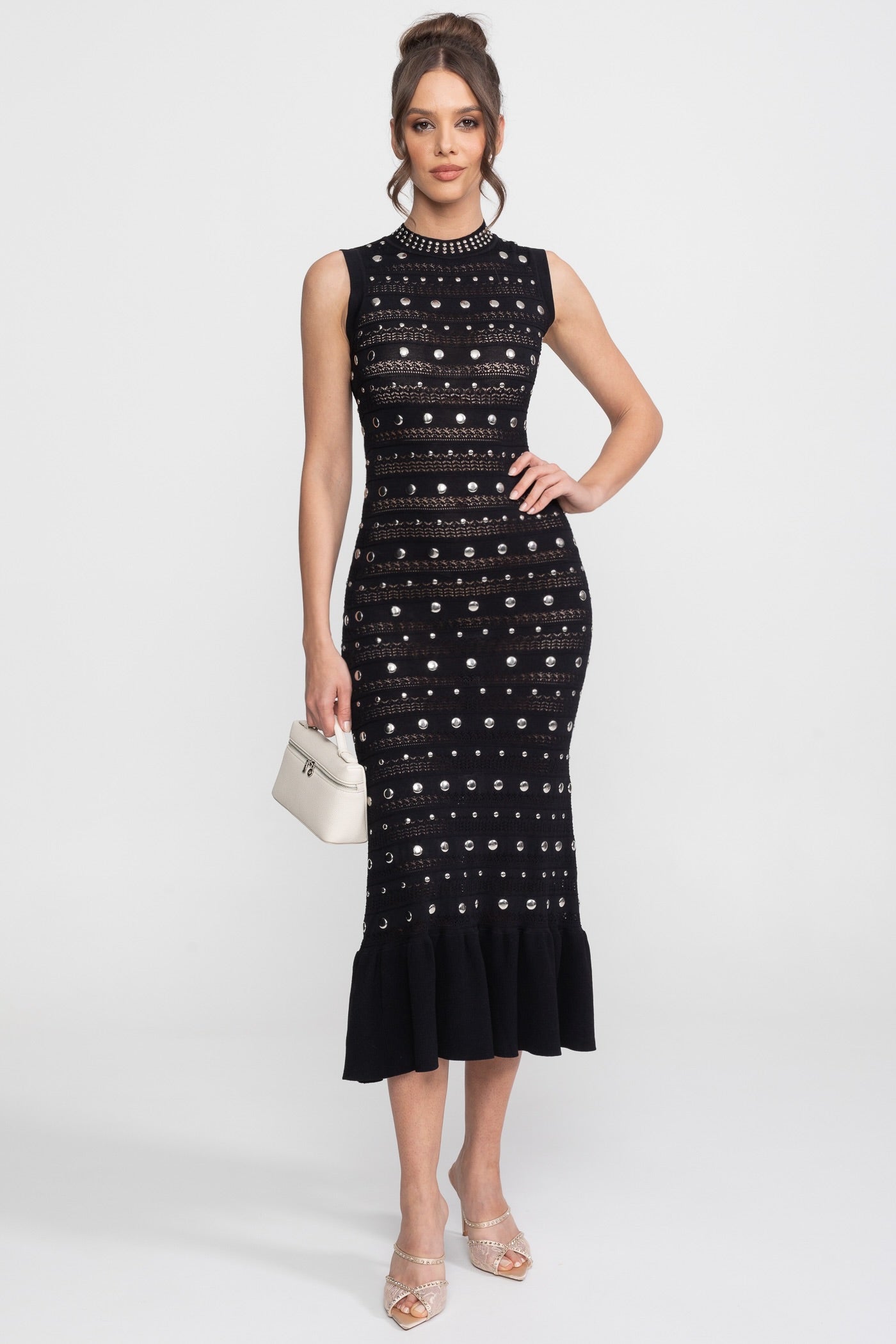 Knit Metal Decorations Sleeveless Midi Dress