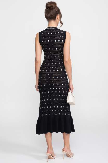 Knit Metal Decorations Sleeveless Midi Dress