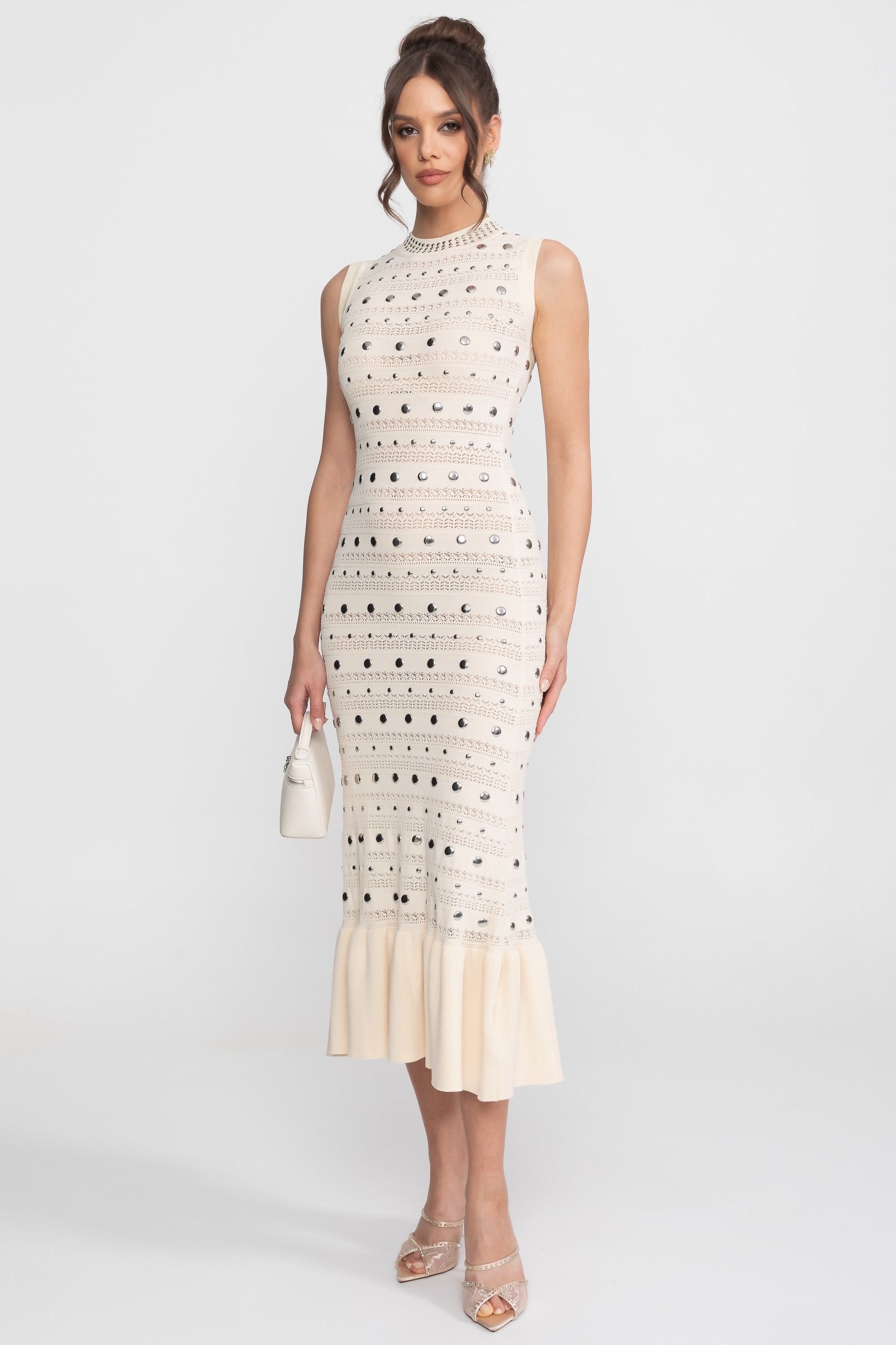 Knit Metal Decorations Sleeveless Midi Dress