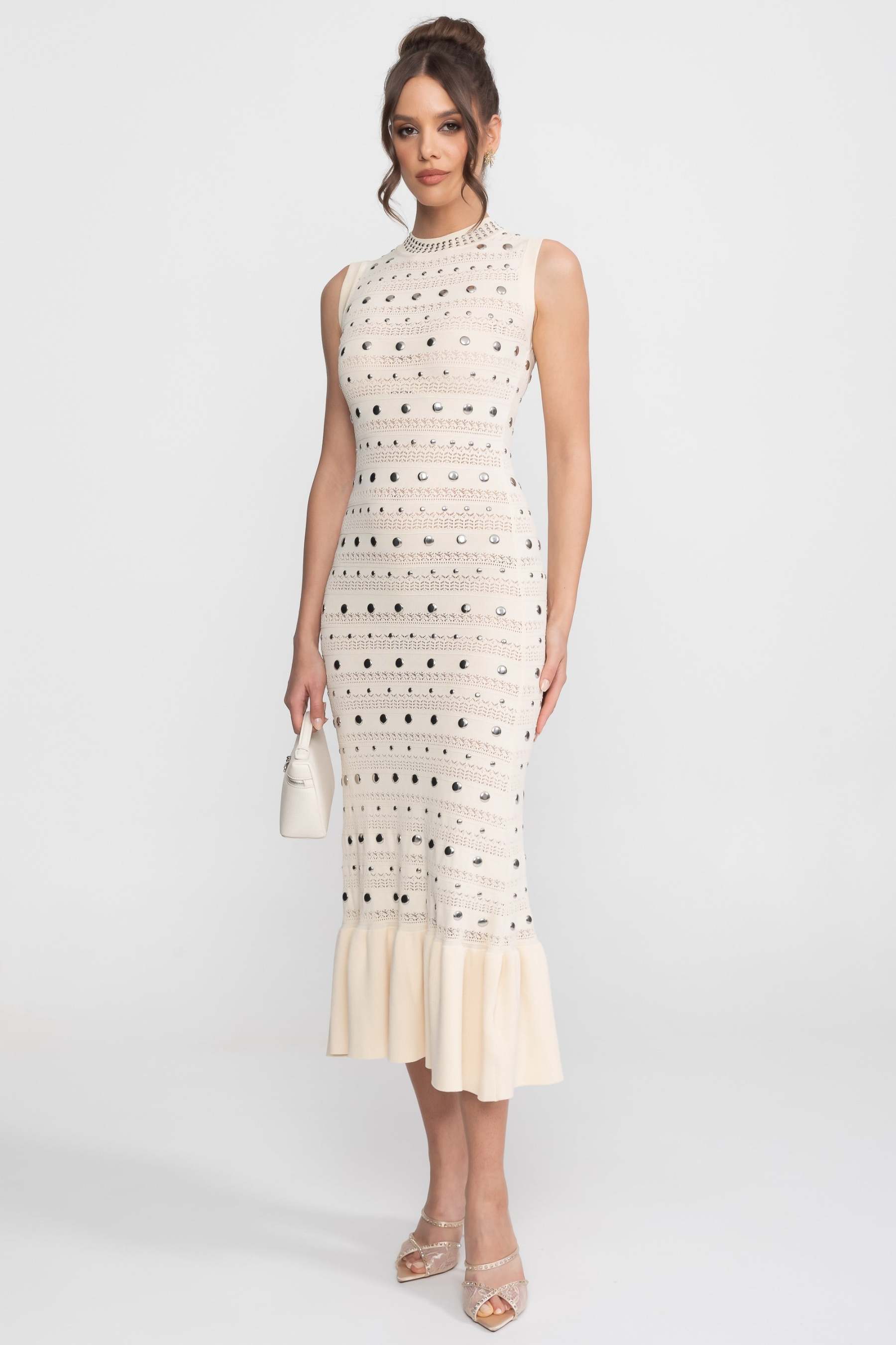 Knit Metal Decorations Sleeveless Midi Dress
