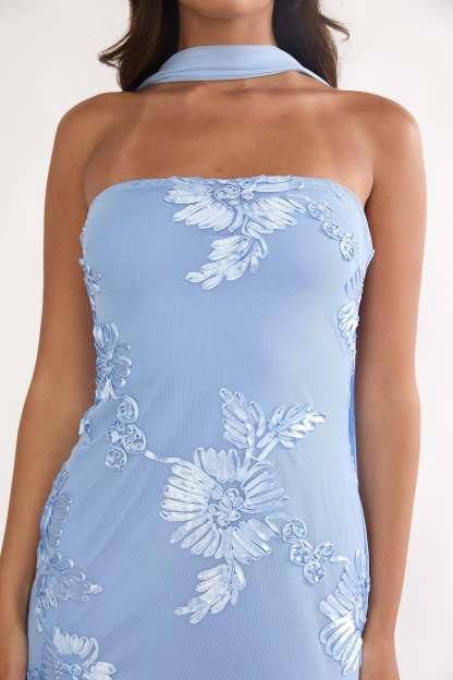 Mesh 3D Floral Tube Maxi Dress