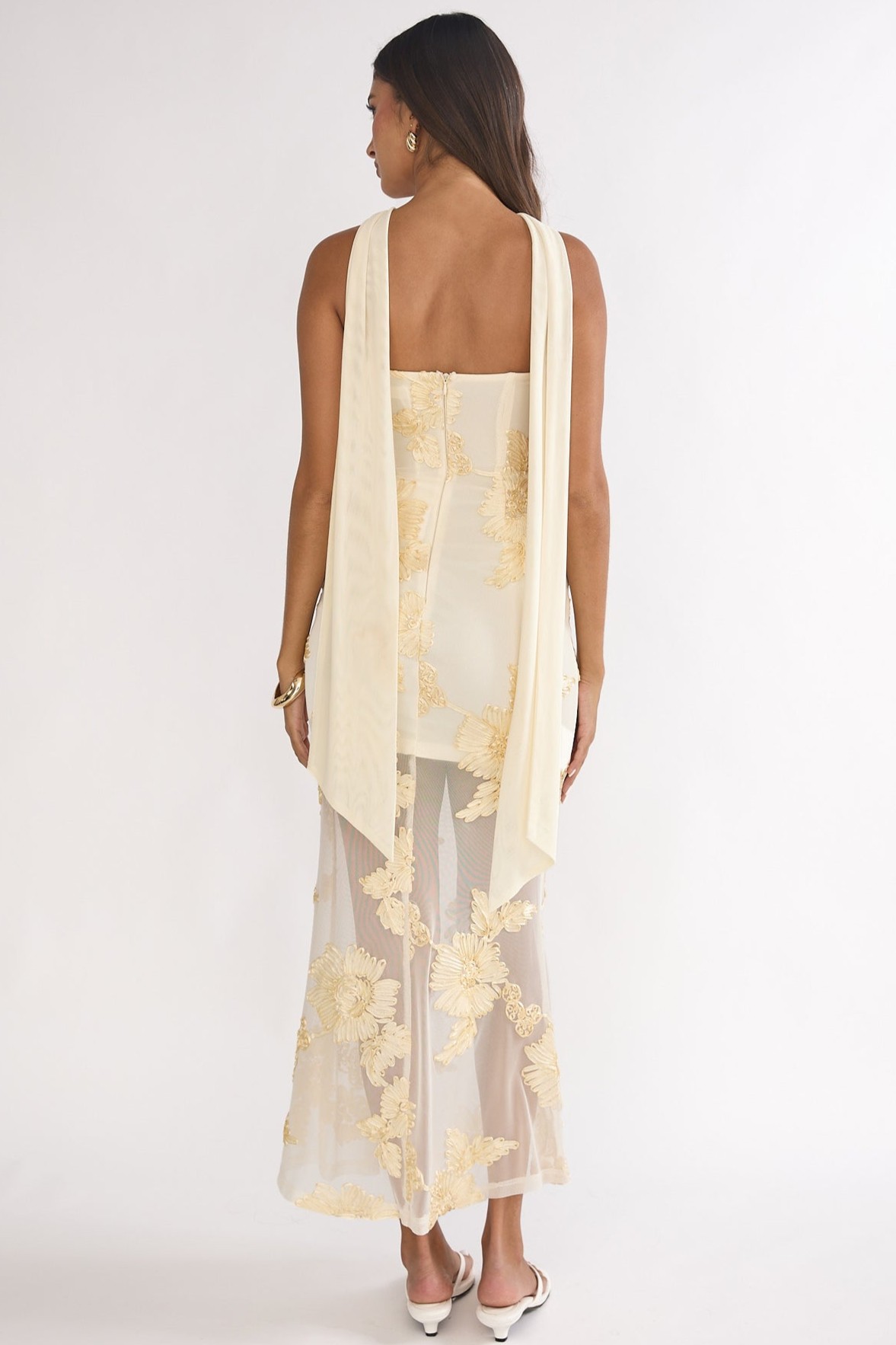 Mesh 3D Floral Tube Maxi Dress