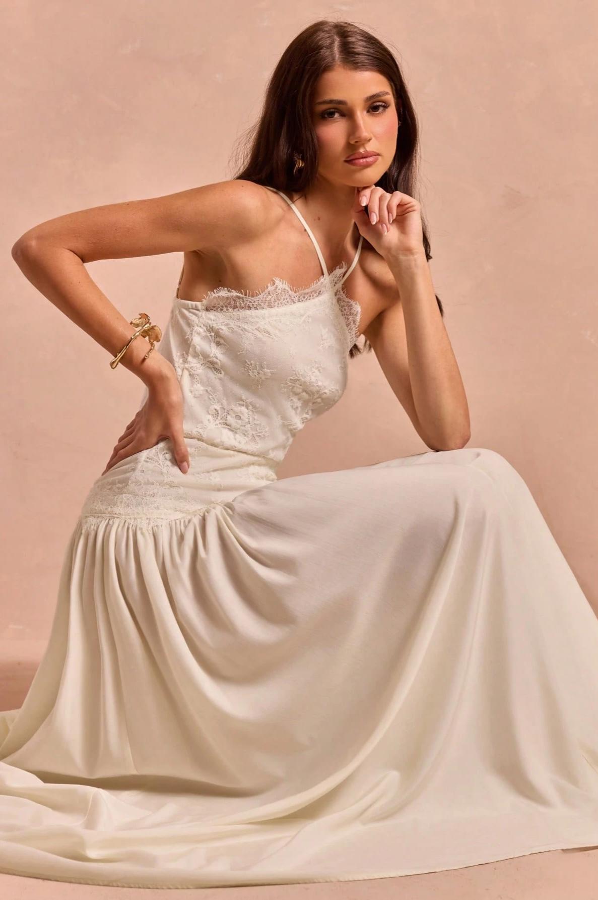 Lace Halter Pleated Maxi Dress